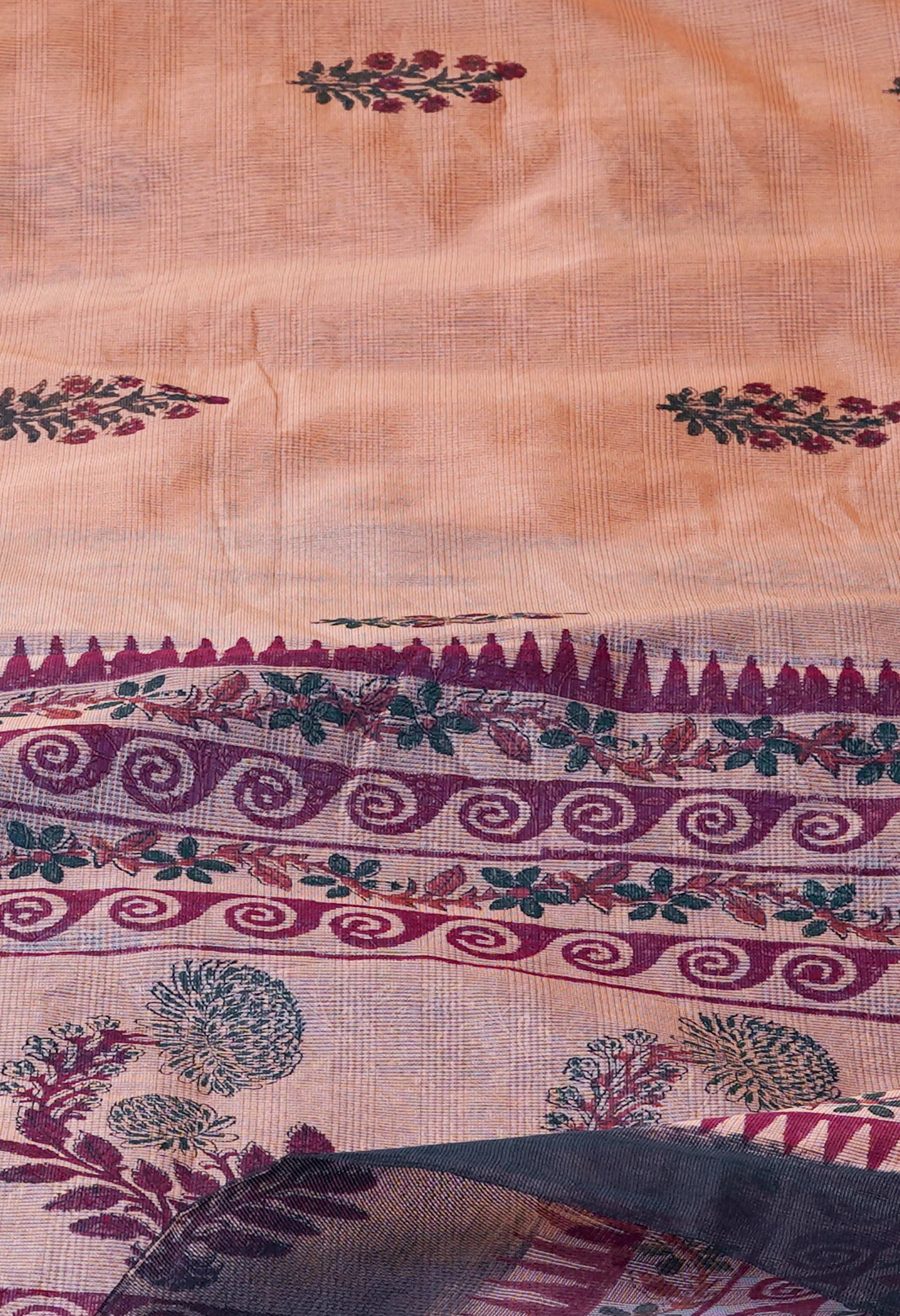 Salmon Orange Block Printed Meghalaya Supernet Saree-UNM70380