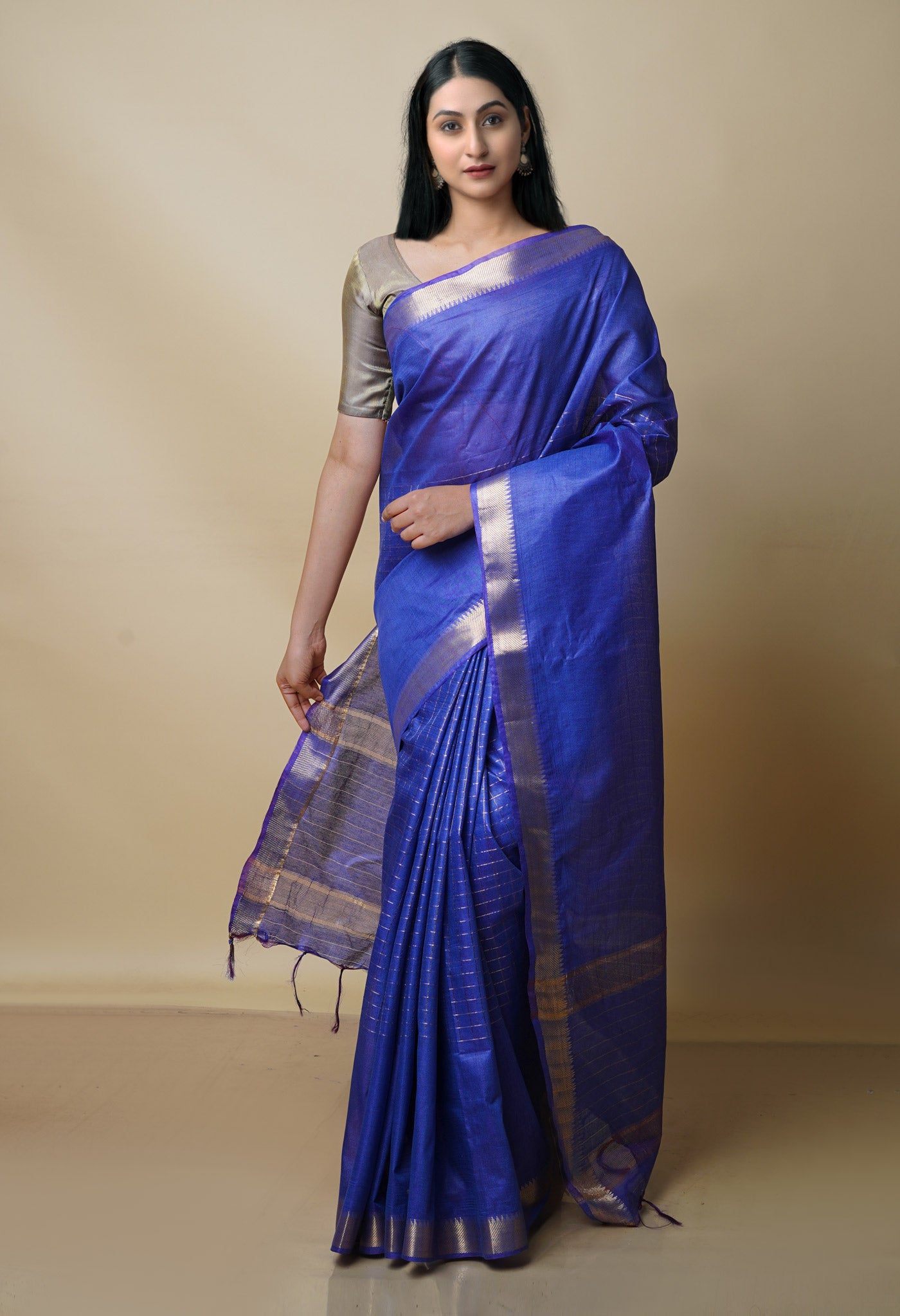 Blueberry Blue Mangalagiri Checks Sico Saree-UNM70390