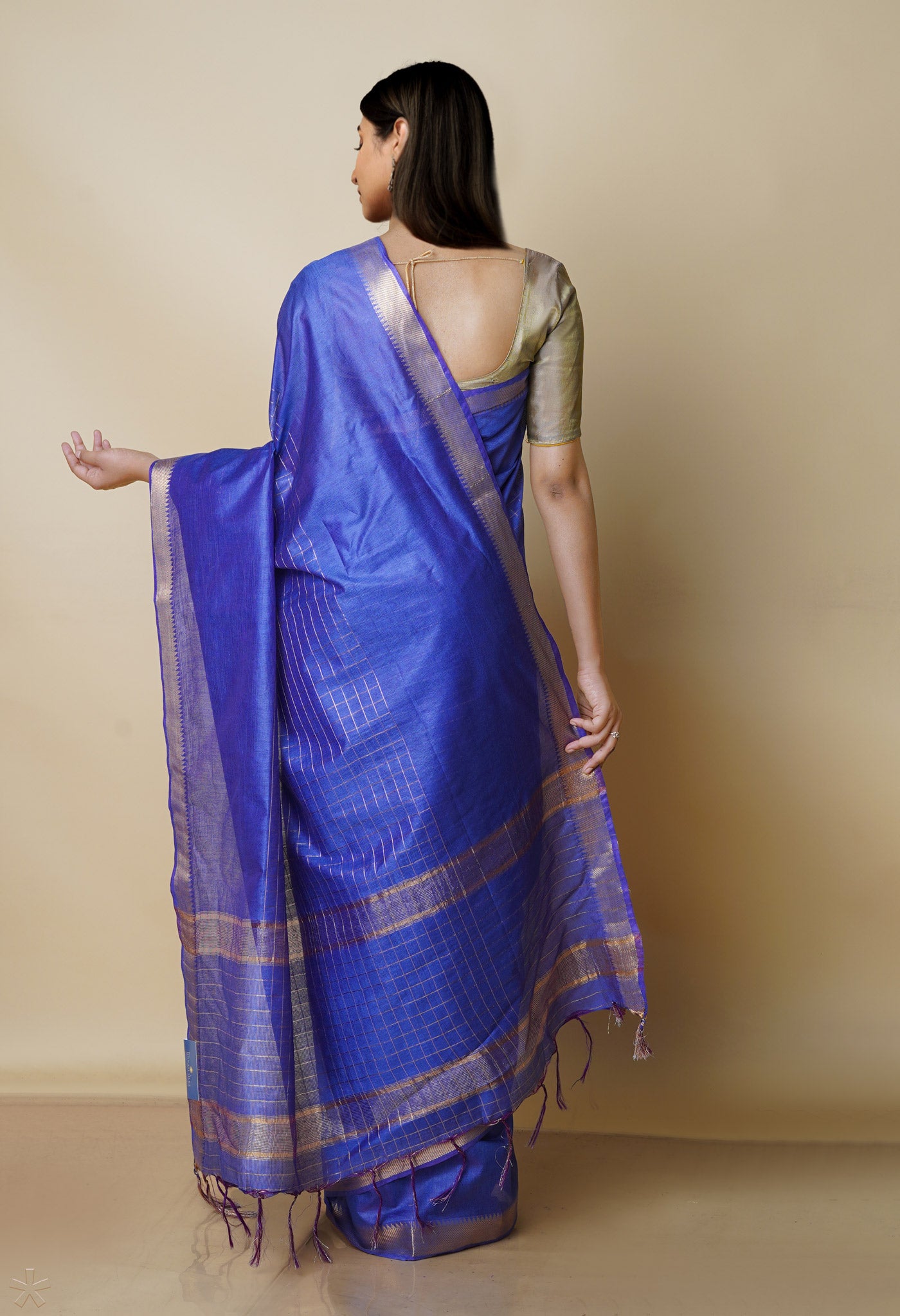 Blueberry Blue Mangalagiri Checks Sico Saree-UNM70390