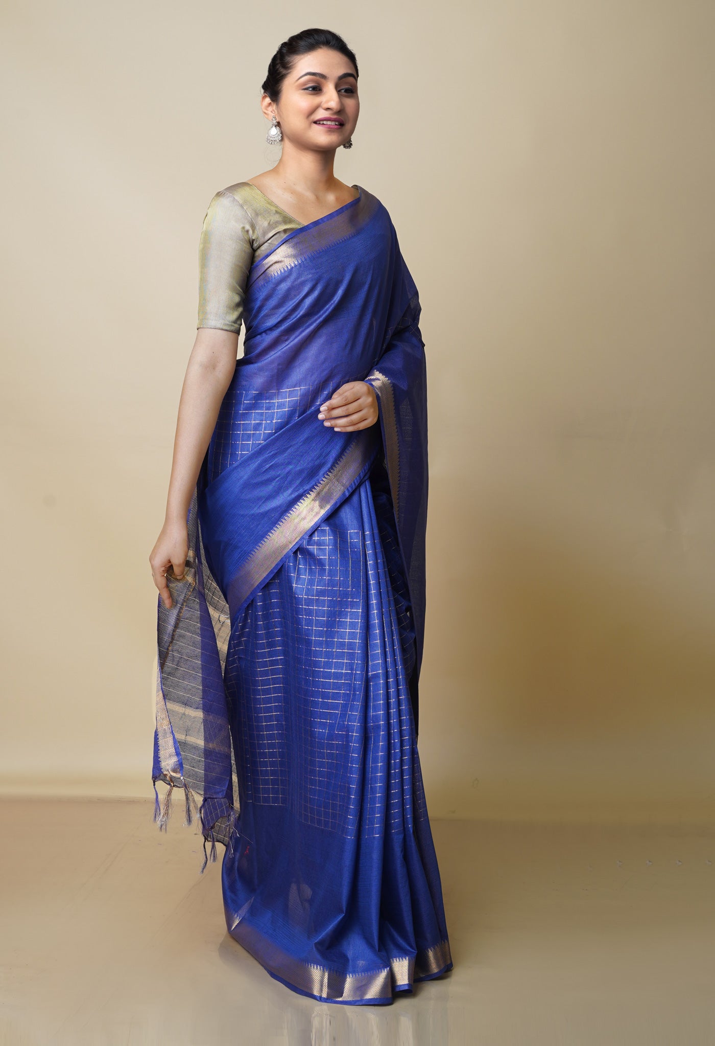 Blueberry Blue Mangalagiri Checks Sico Saree-UNM70394
