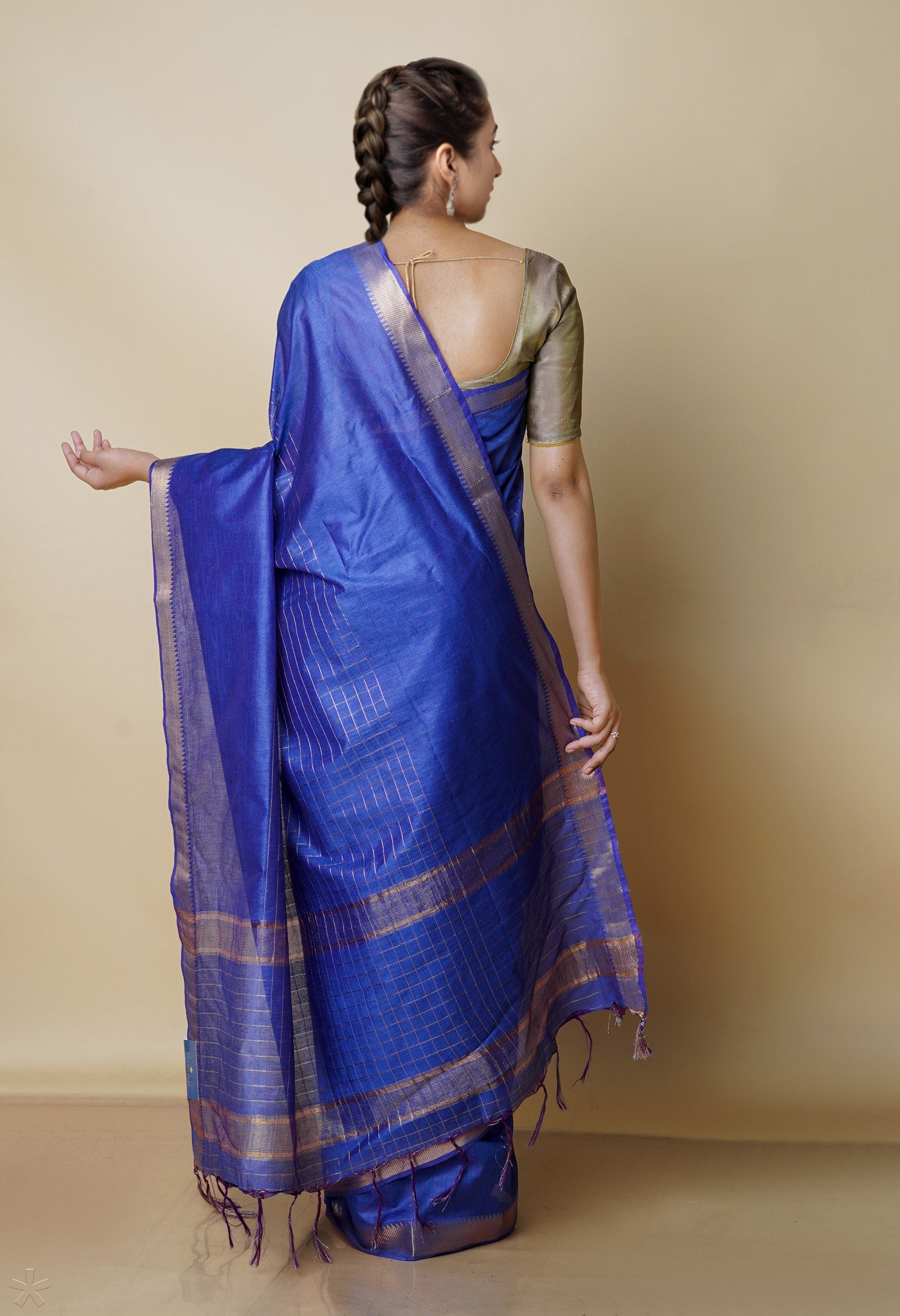Blueberry Blue Mangalagiri Checks Sico Saree-UNM70394