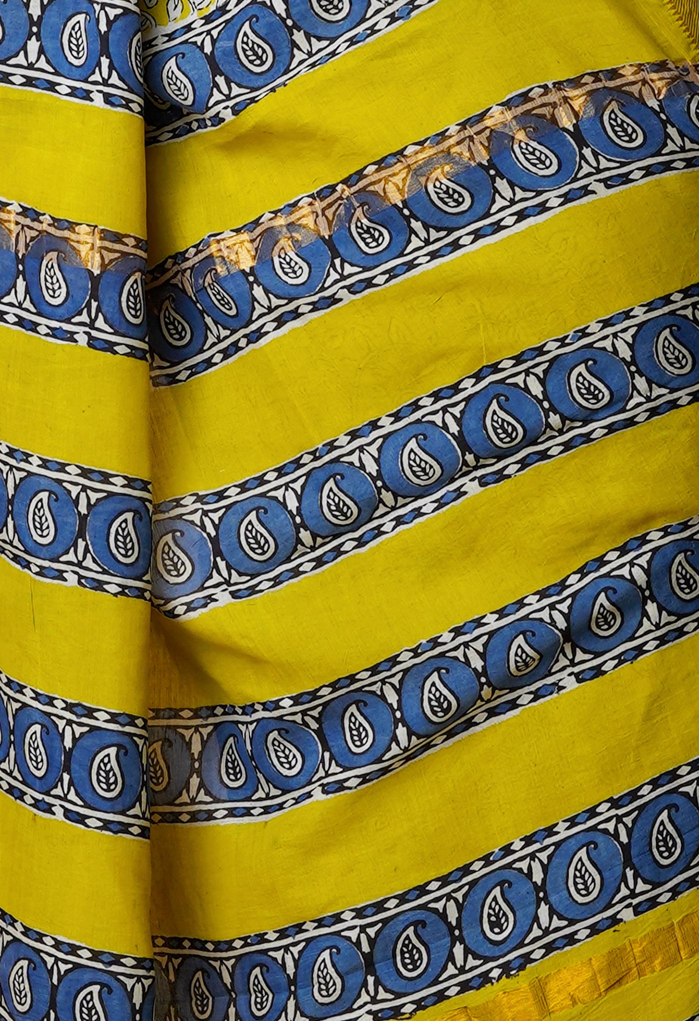 Yellow Pure Preet Bagru Printed Chanderi Soft Silk Saree