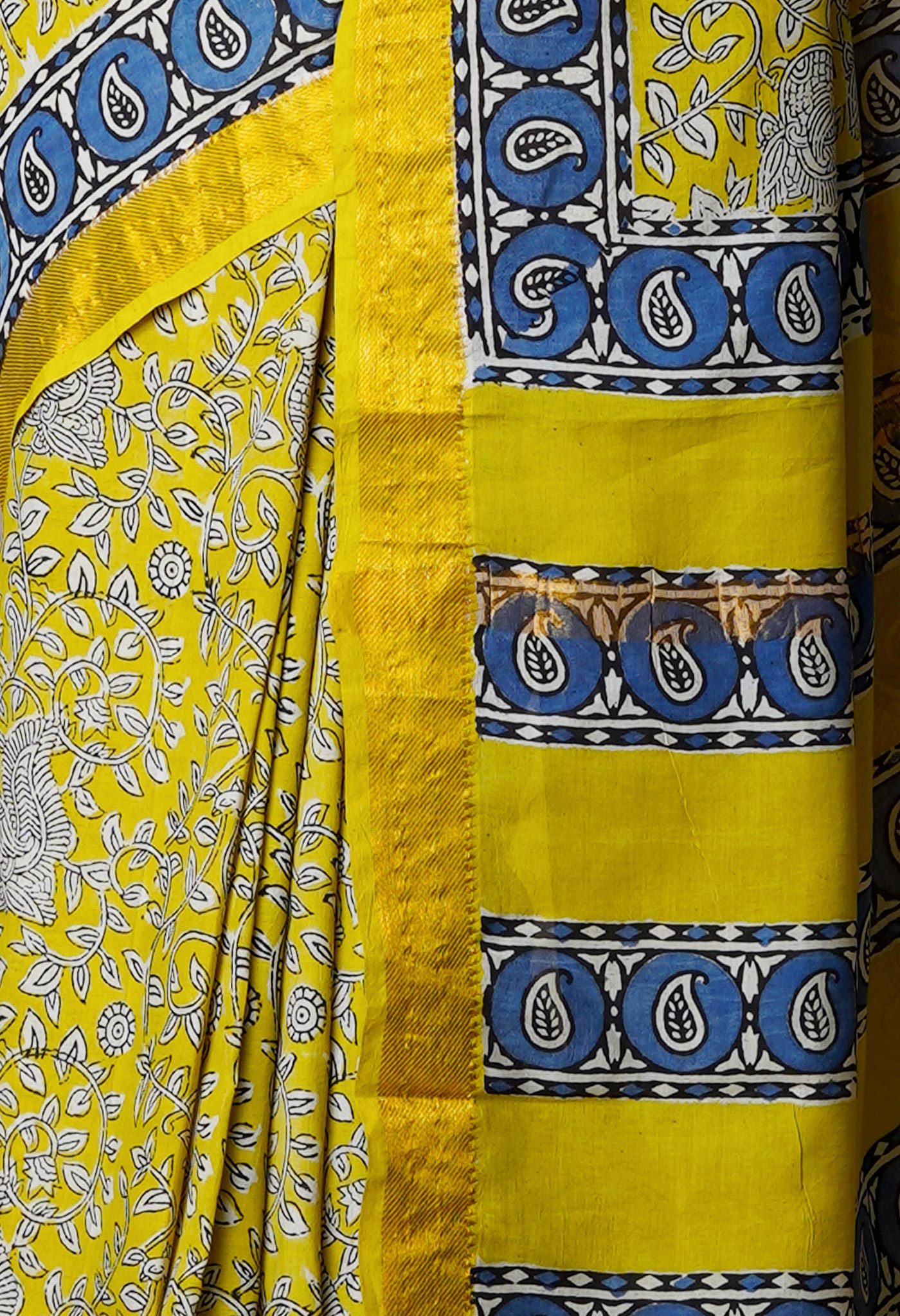 Yellow Pure Preet Bagru Printed Chanderi Soft Silk Saree