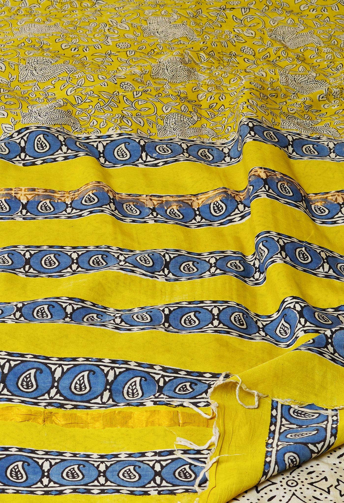 Yellow Pure Preet Bagru Printed Chanderi Soft Silk Saree