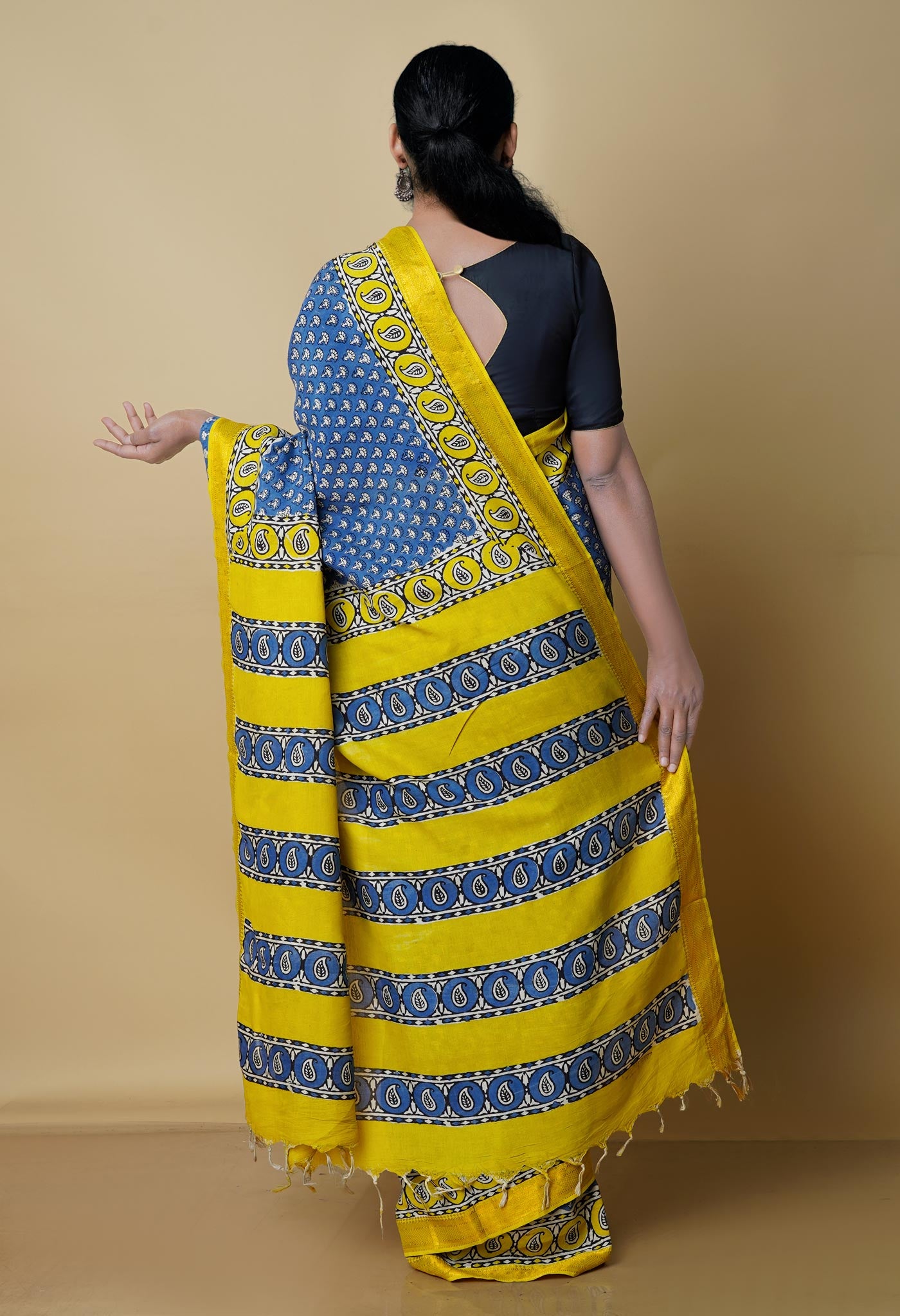 Blue Pure Preet Bagru Printed Chanderi Soft Silk Saree-UNM70414