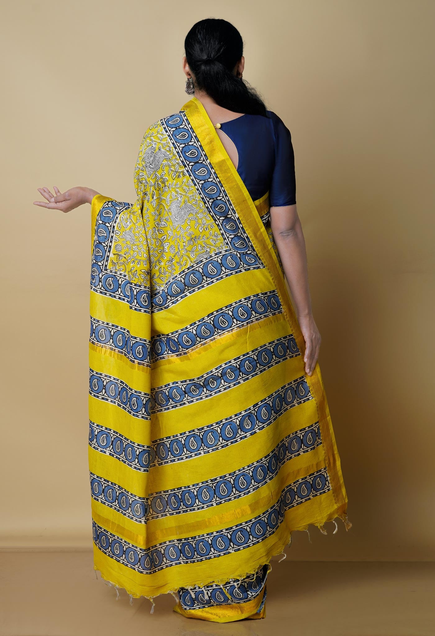 Yellow Pure Preet Bagru Printed Chanderi Soft Silk Saree