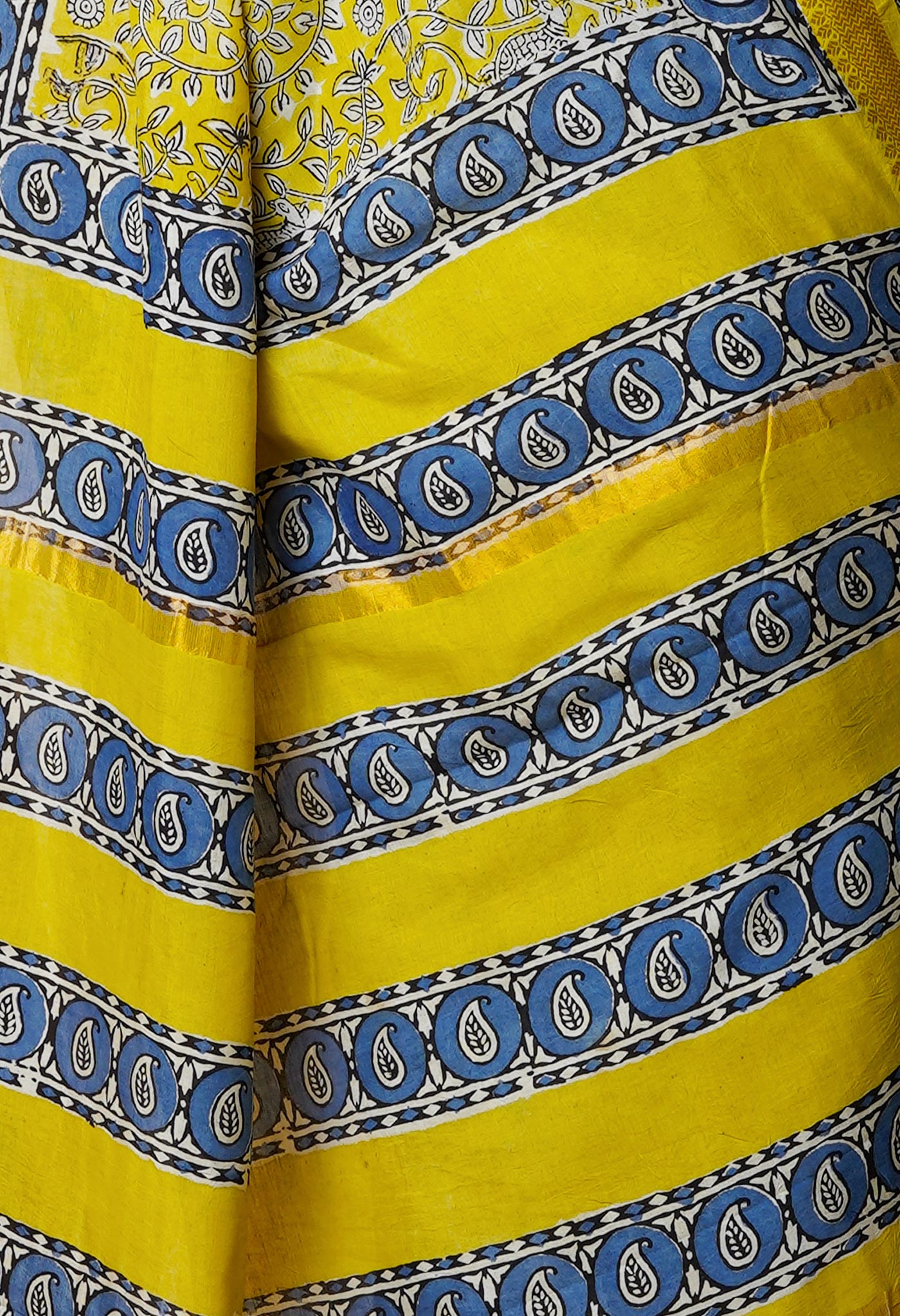 Yellow Pure Preet Bagru Printed Chanderi Soft Silk Saree