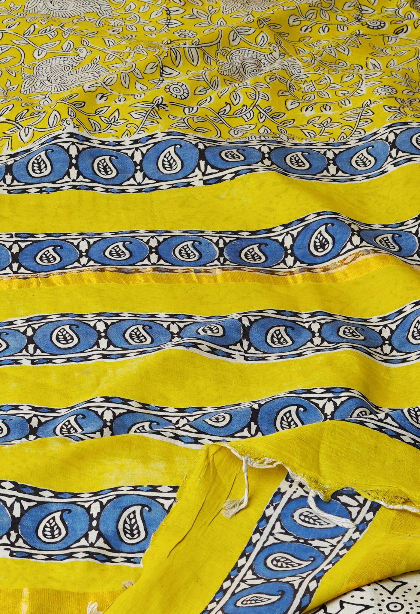Yellow Pure Preet Bagru Printed Chanderi Soft Silk Saree