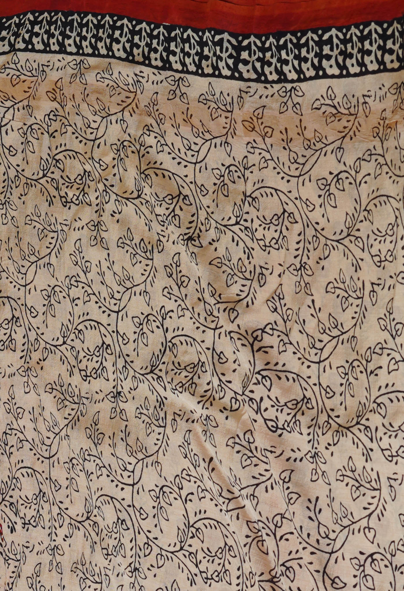 Cream Pure Preet Bagru Printed Chanderi sico Saree-UNM70438