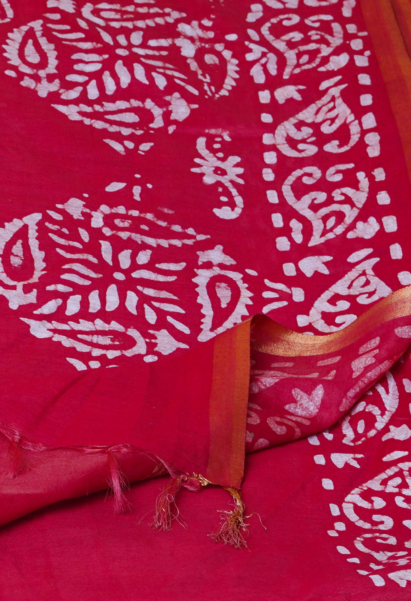 Green-Red Pure Batik Chanderi Silk Saree-UNM70459