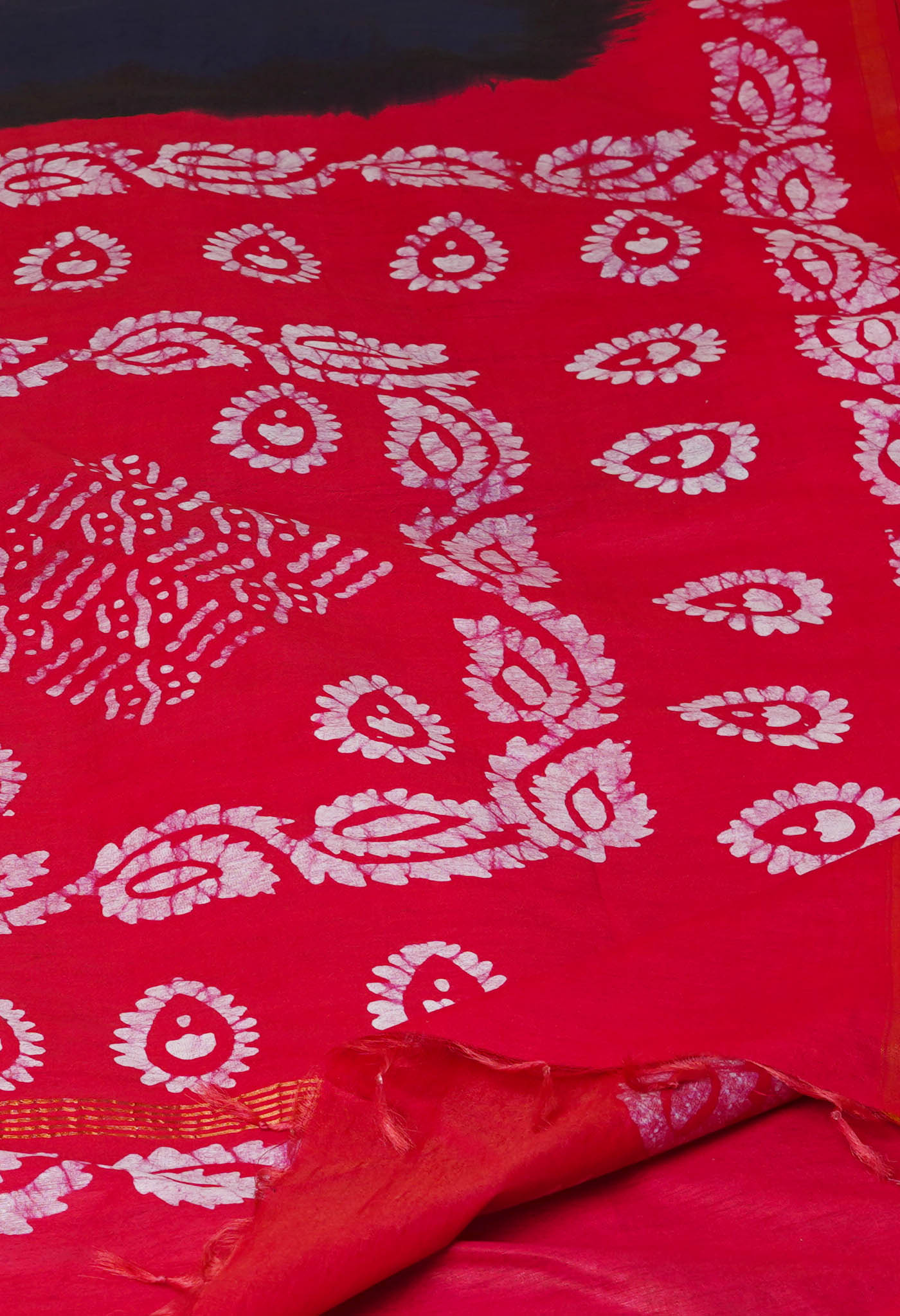 Navy Blue-Pink Pure Batik Chanderi Silk Saree-UNM70495
