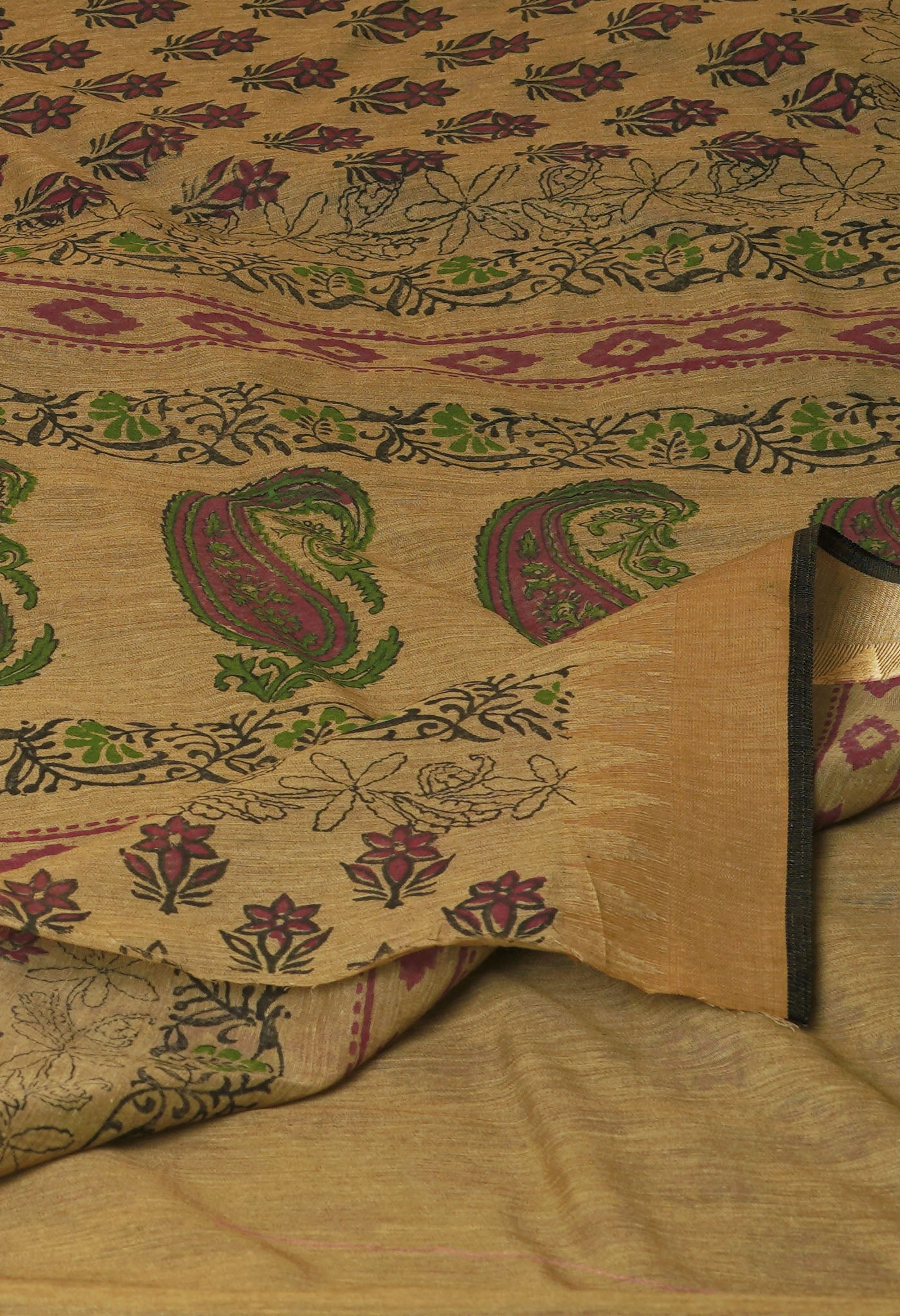 Light Brown Chanderi Block Printed Sico Saree-UNM70597