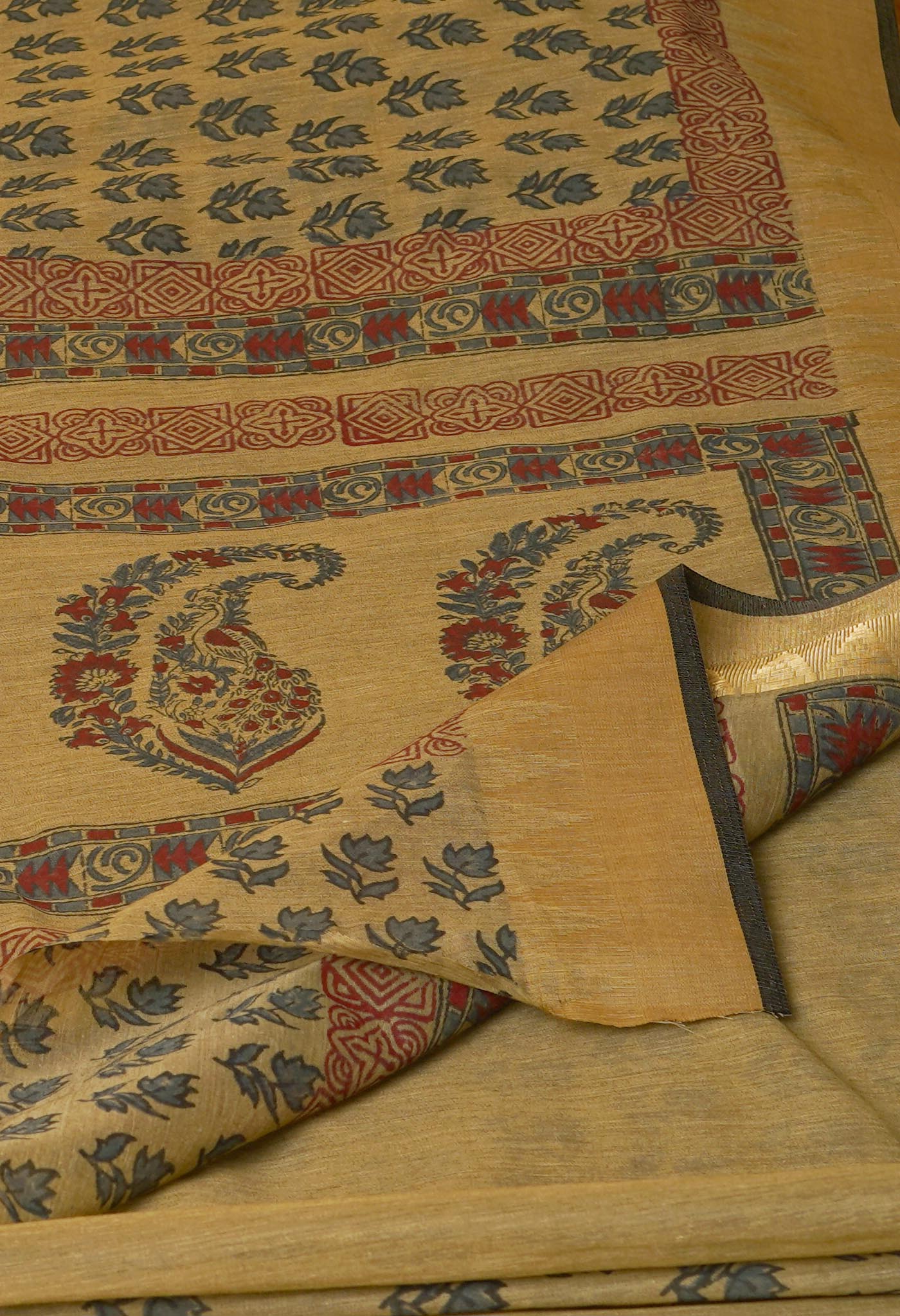 Light Brown Chanderi Block Printed Sico Saree-UNM70604
