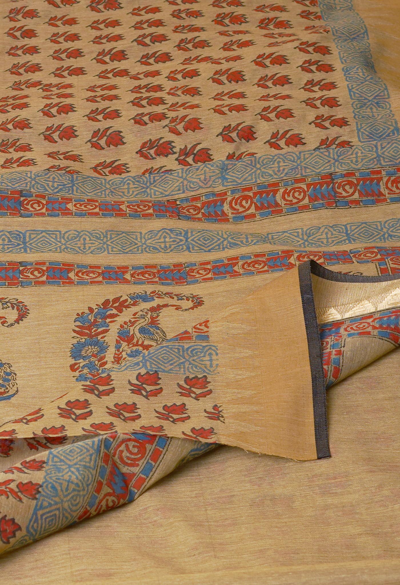 Light Brown Chanderi Block Printed Sico Saree-UNM70605