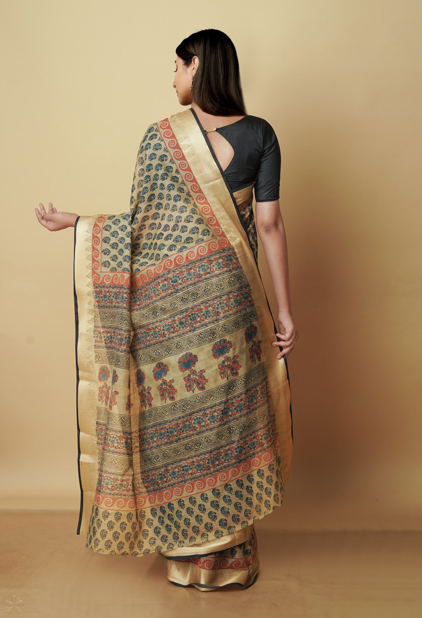 Light Brown Chanderi Block Printed Sico Saree-UNM70608