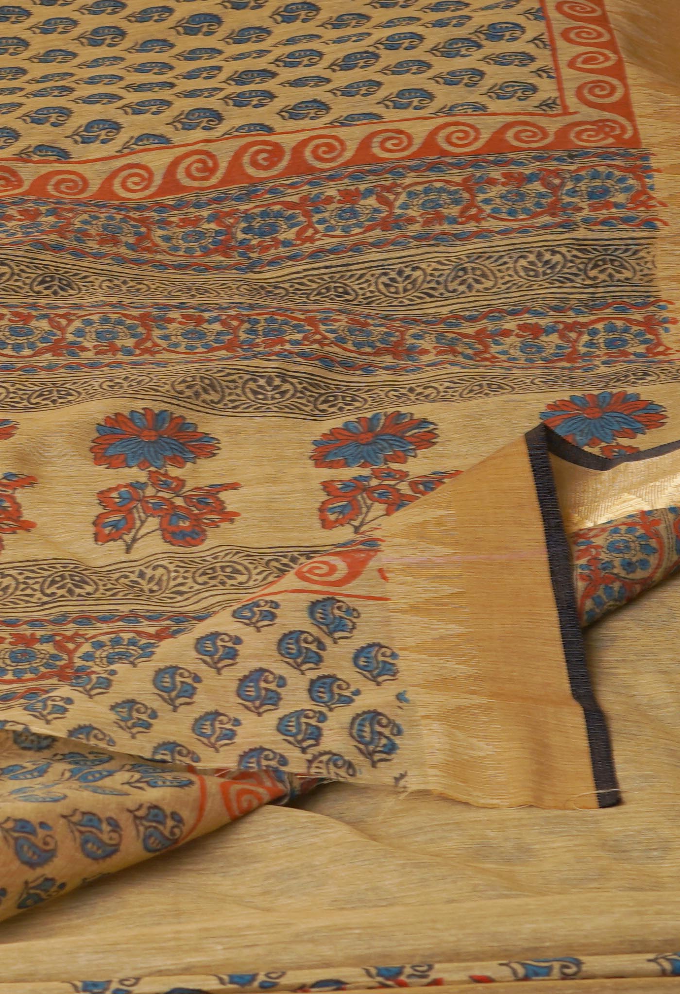 Light Brown Chanderi Block Printed Sico Saree-UNM70608