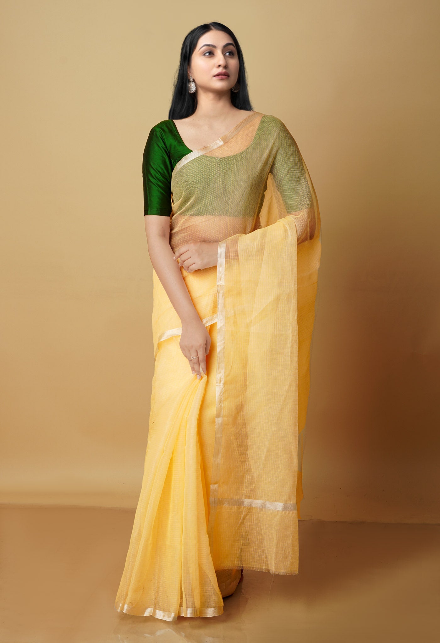 Light Yellow Pure Plain Kota Cotton Saree-UNM70618