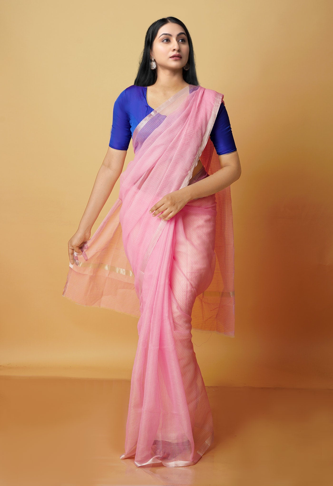 Pink Pure Plain Kota Cotton Saree-UNM70623