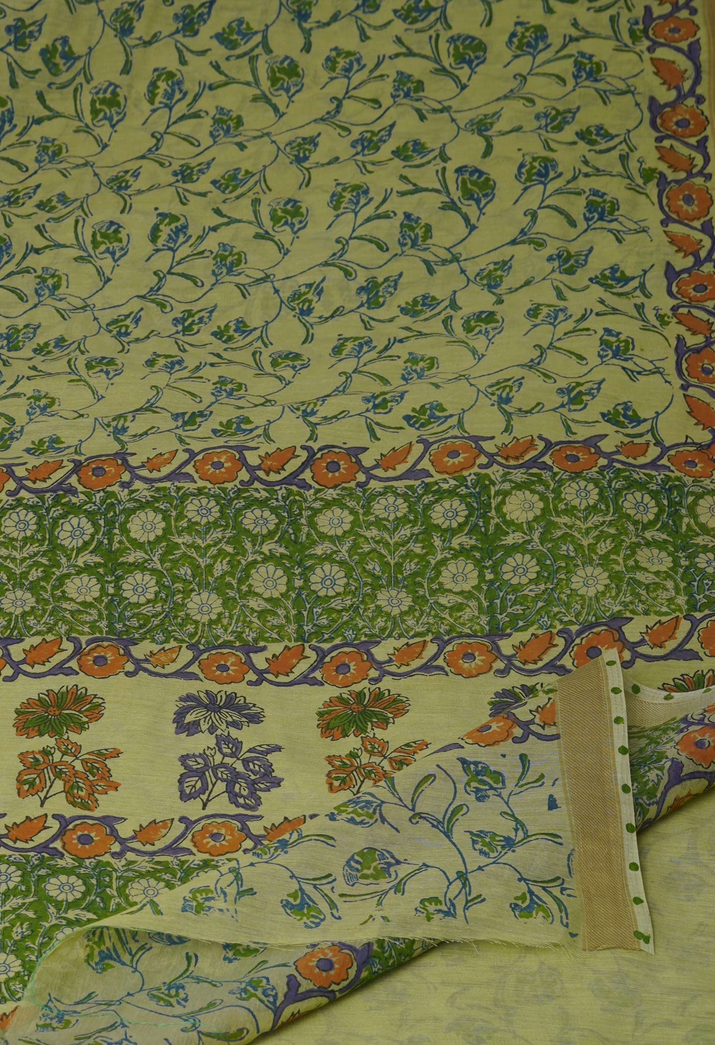 Green Block Printed Chanderi Sico Saree-UNM70664