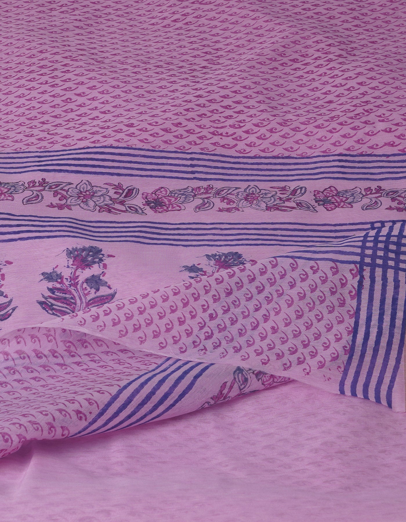 Pink Block Printed Chanderi Sico Saree-UNM70666