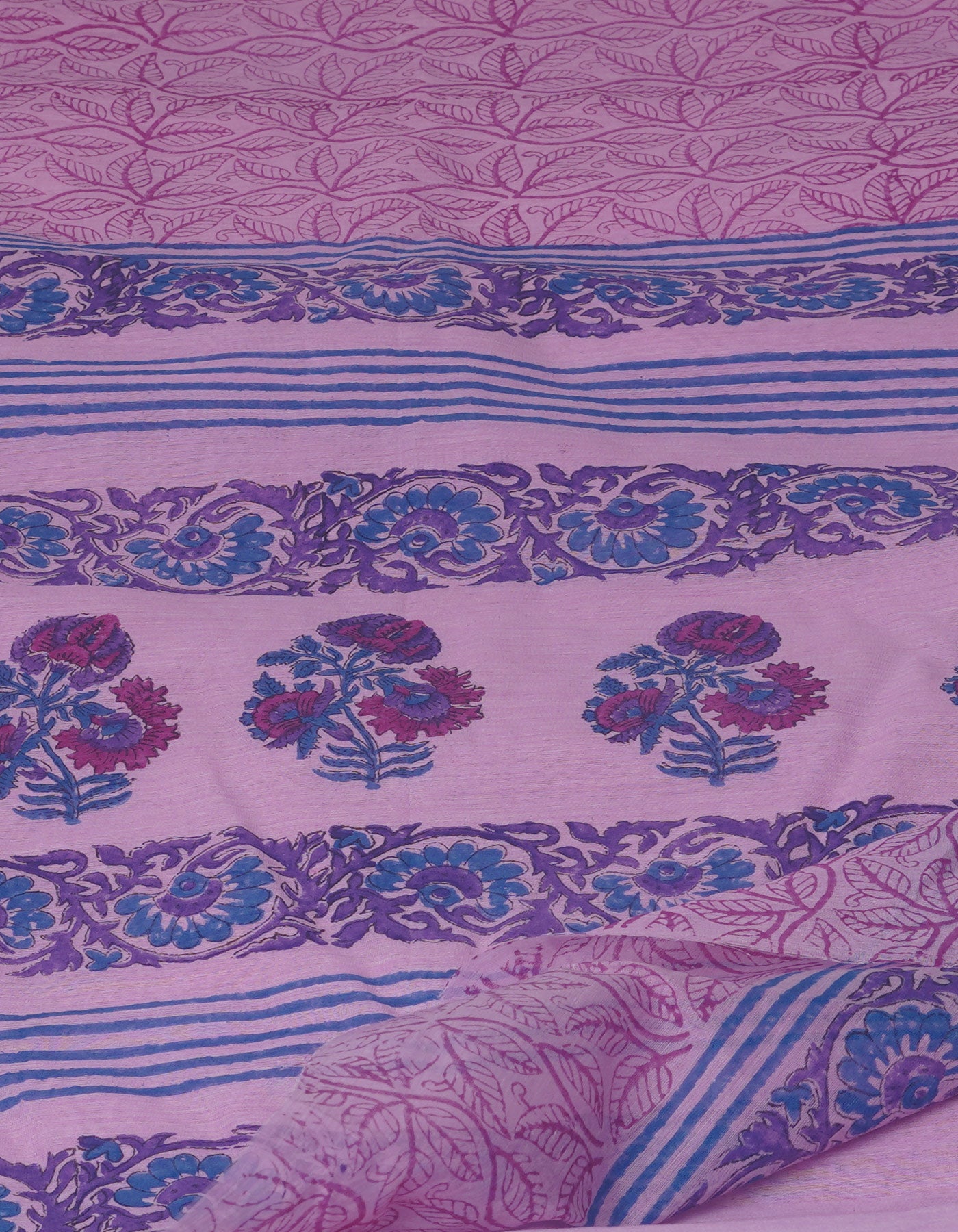 Pink Block Printed Chanderi Sico Saree