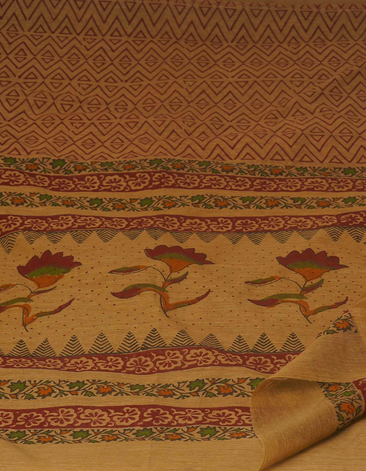 Cream Chanderi Block Printed Sico Saree-UNM70694