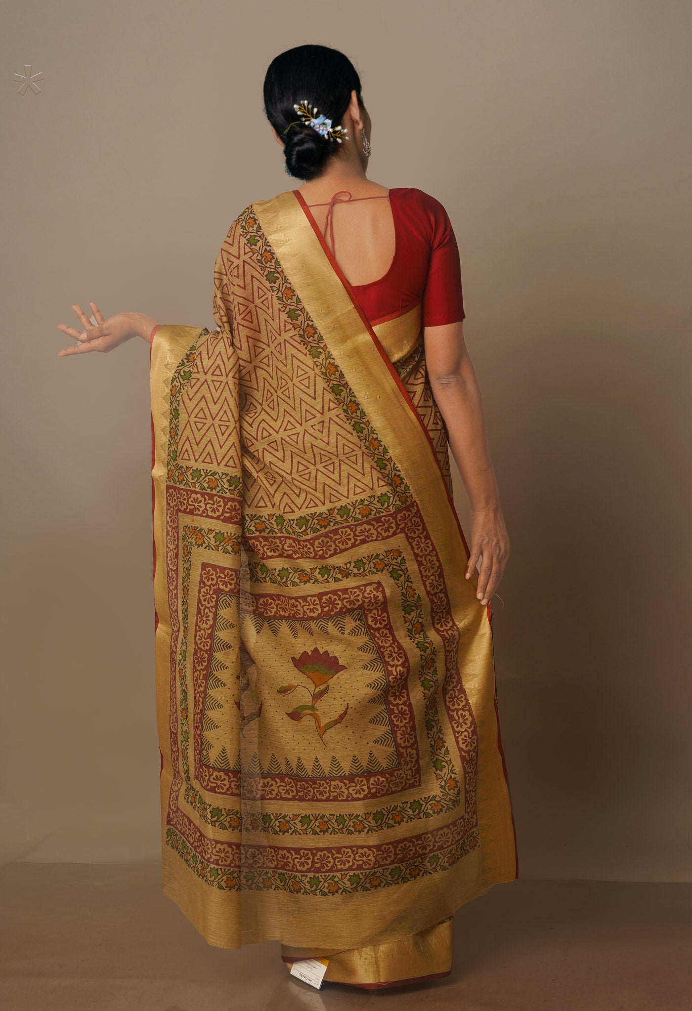 Cream Chanderi Block Printed Sico Saree-UNM70694
