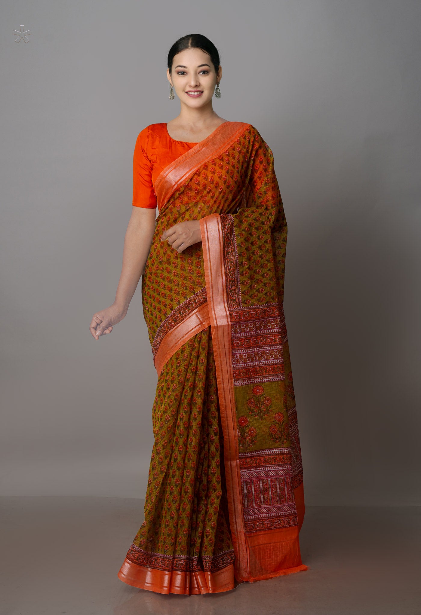 Green Pure Block Printed Kota Cotton Saree-UNM70732