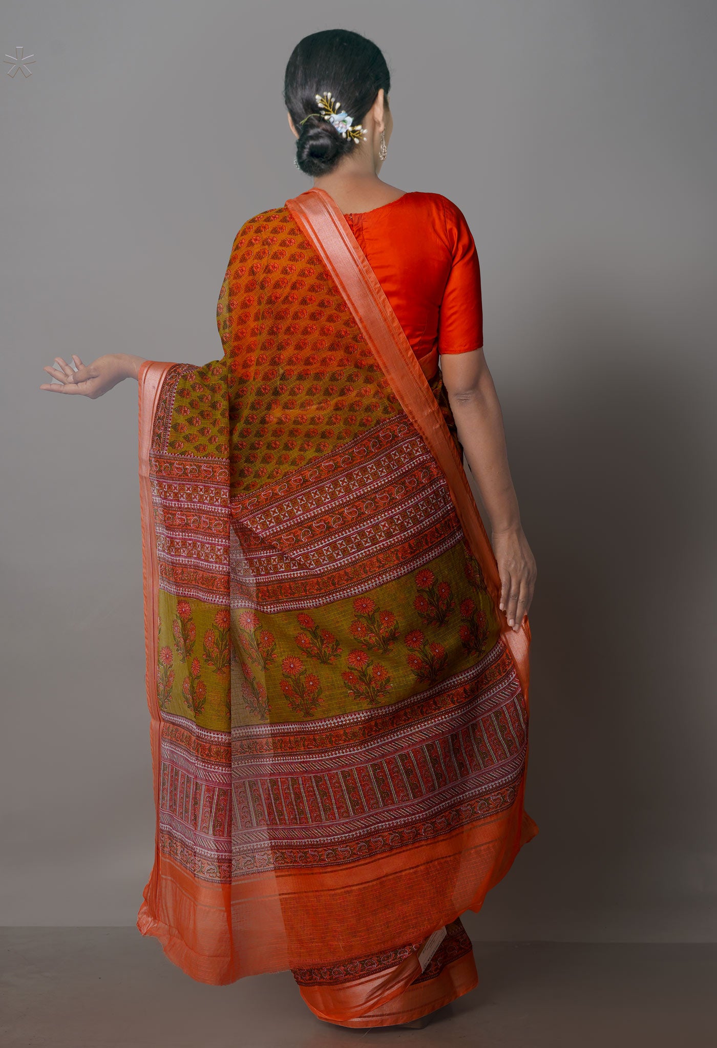 Green Pure Block Printed Kota Cotton Saree-UNM70732