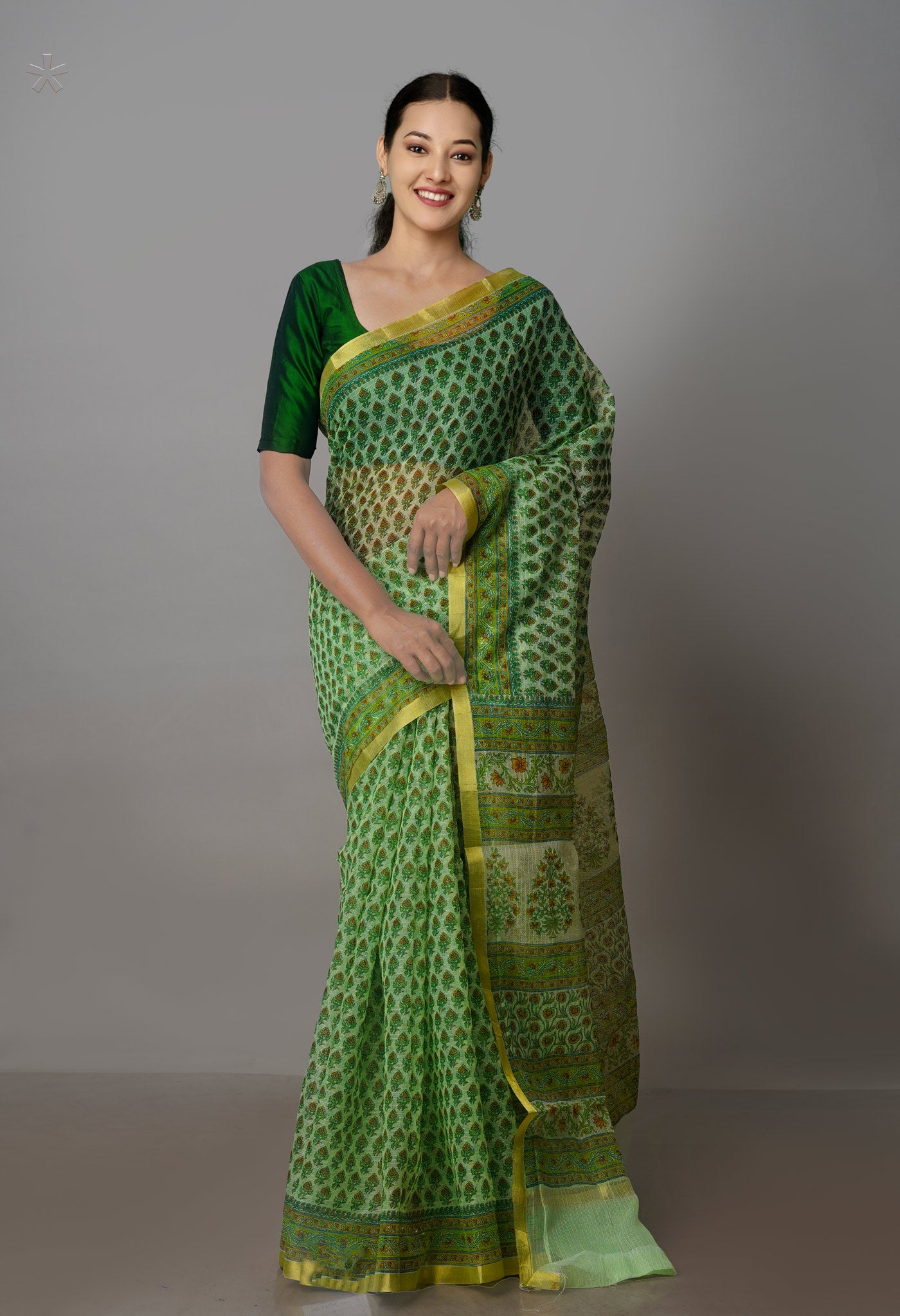 Green Pure Block Printed Kota Cotton Saree-UNM70737
