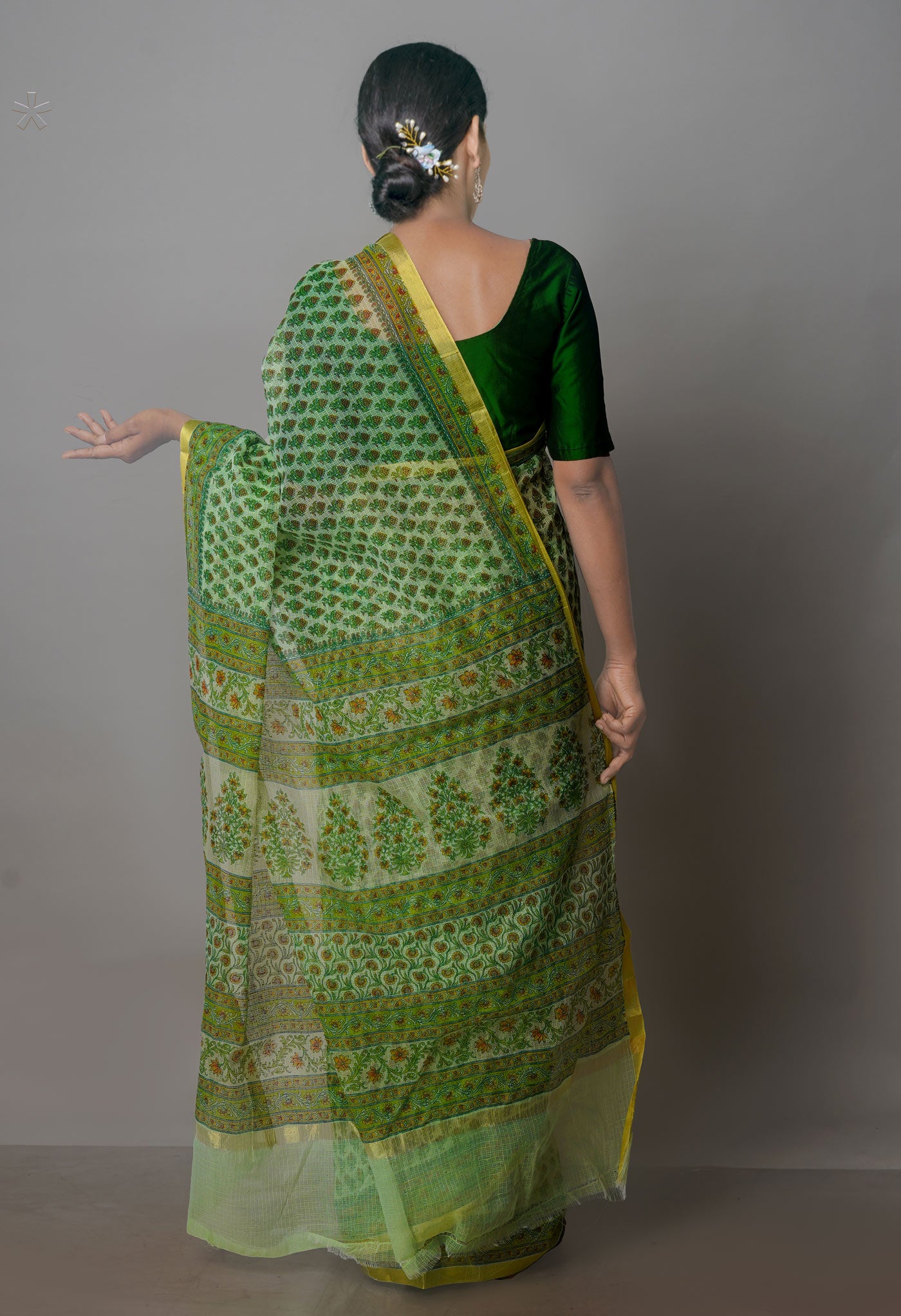 Green Pure Block Printed Kota Cotton Saree-UNM70737