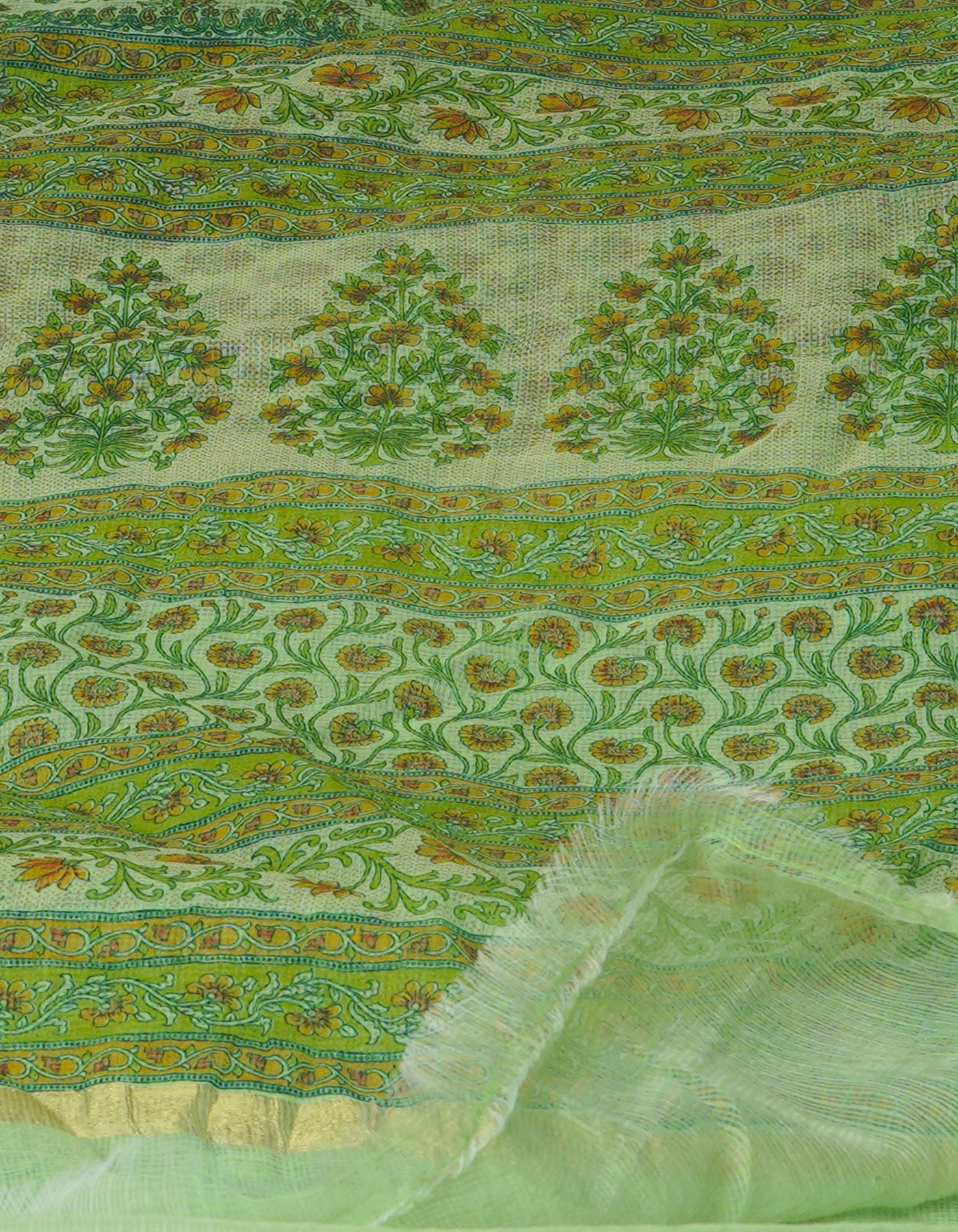Green Pure Block Printed Kota Cotton Saree-UNM70737
