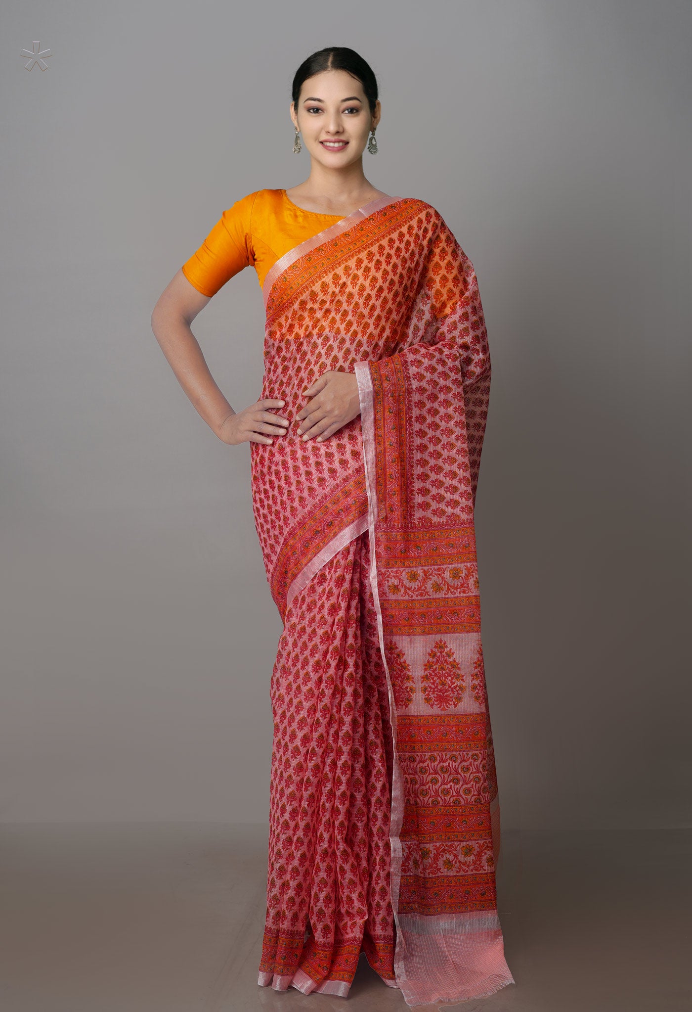 Light Pink Pure Block Printed Kota Cotton Saree-UNM70739