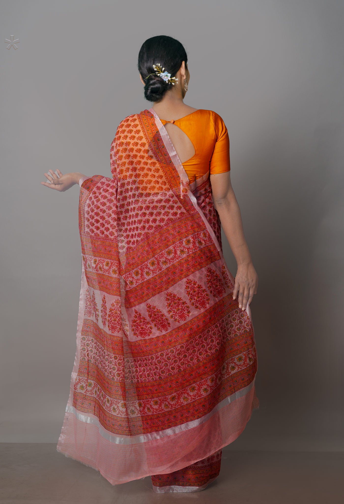 Light Pink Pure Block Printed Kota Cotton Saree-UNM70739