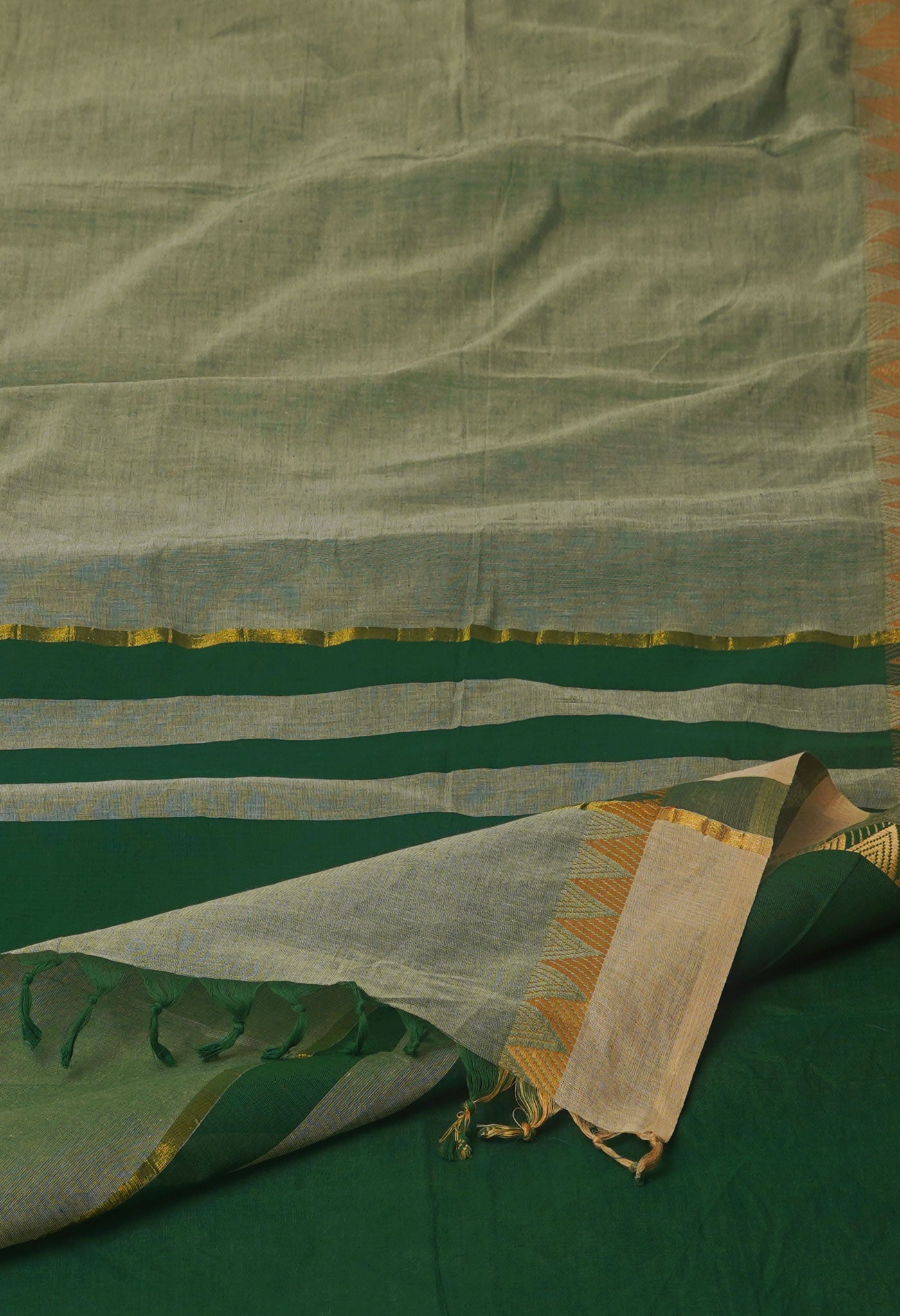 Light Green-Brown Pure Superfine Handloom Cotton Saree-UNM70752