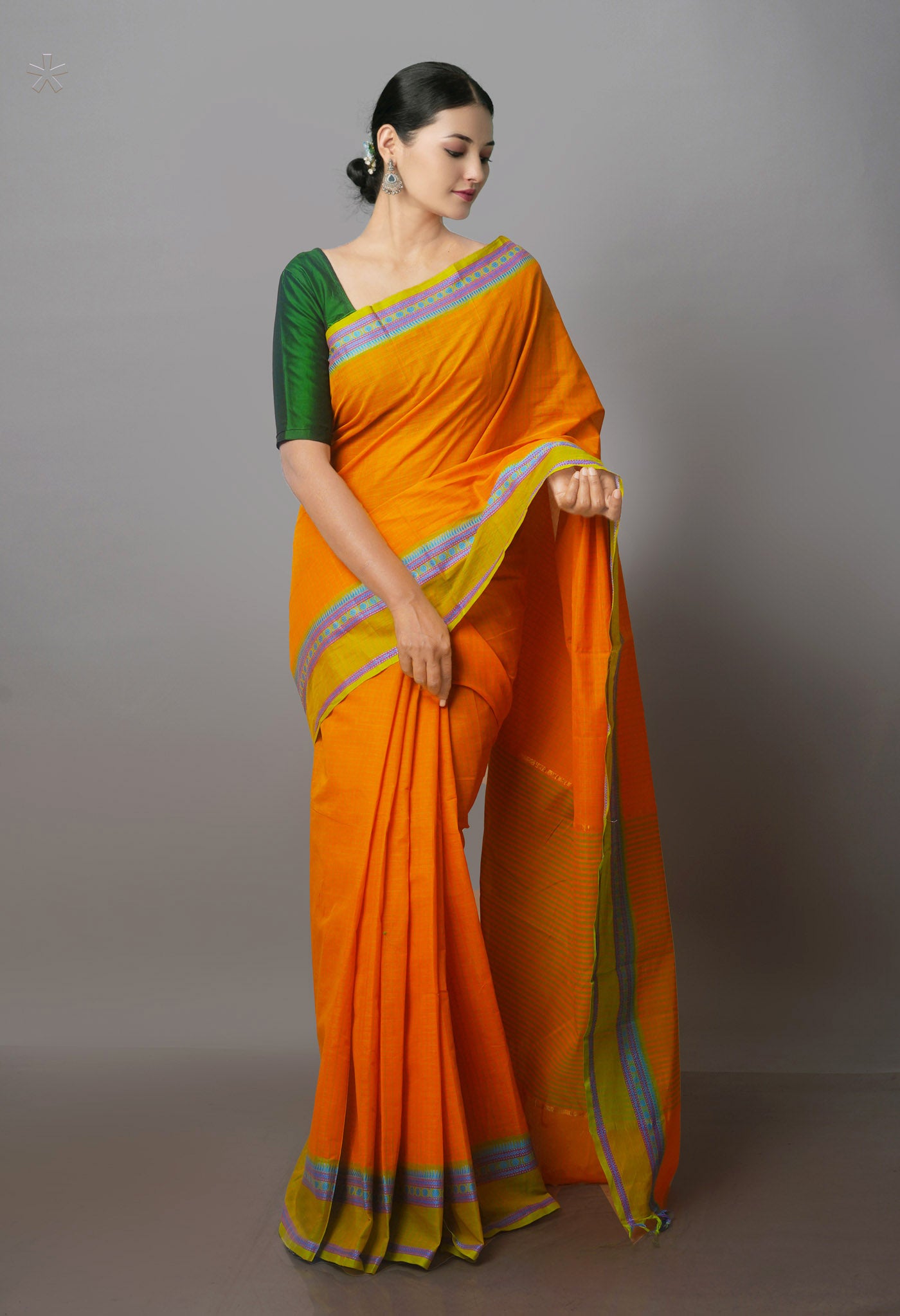 Orange Mangalgiri Cotton Saree