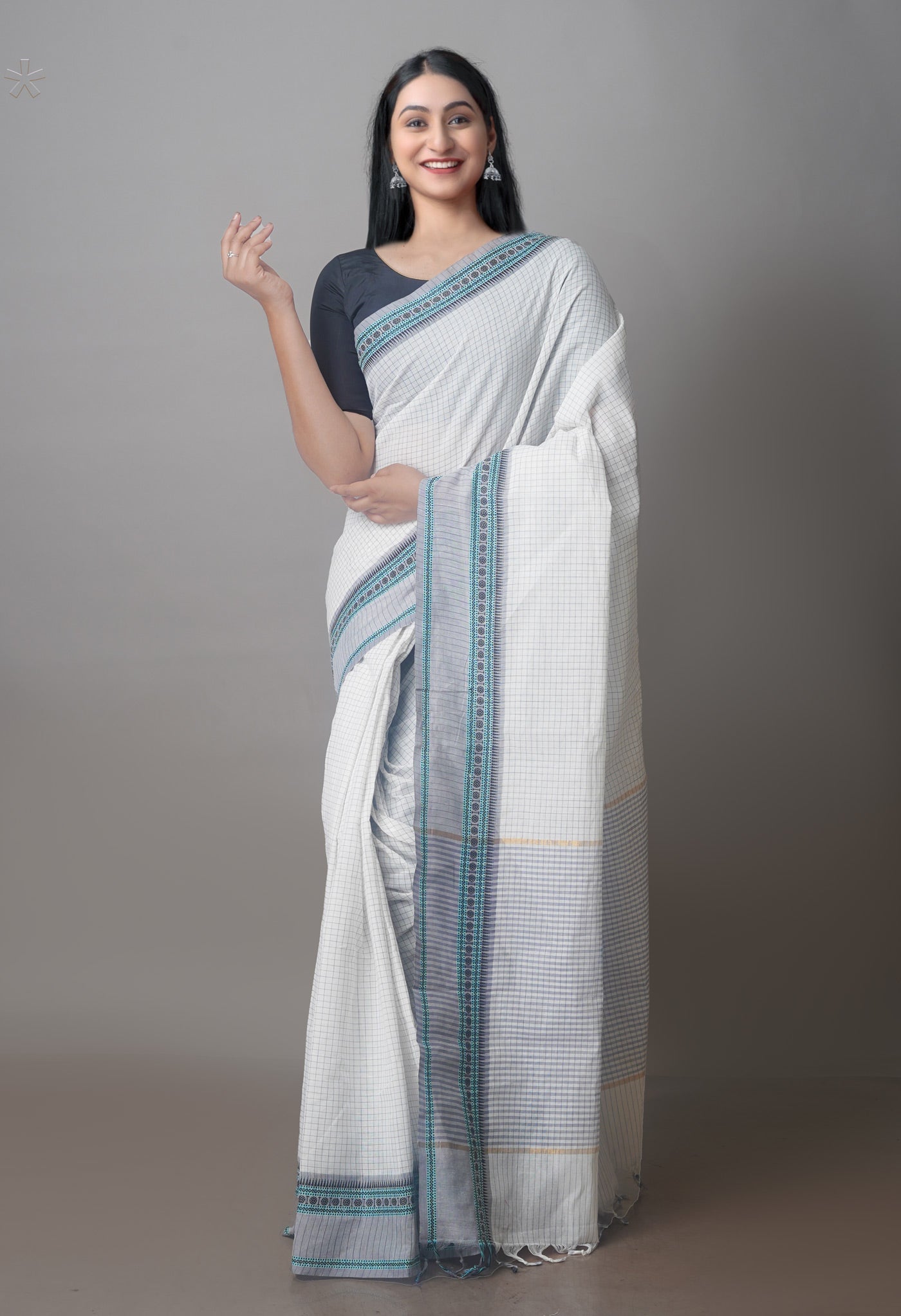 White Mangalgiri Cotton Saree-UNM70767