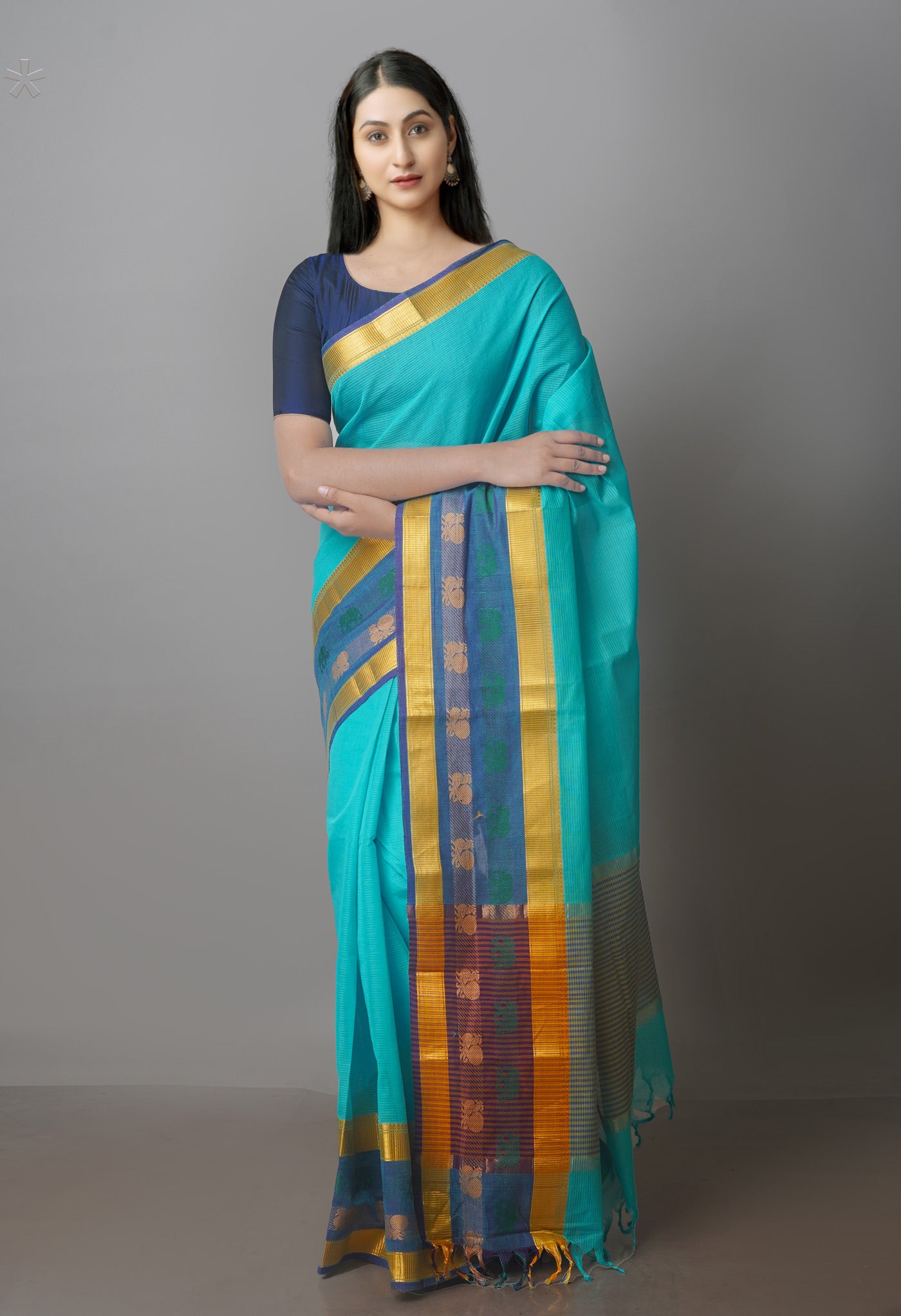 Blue Mangalgiri Cotton Saree-UNM70774