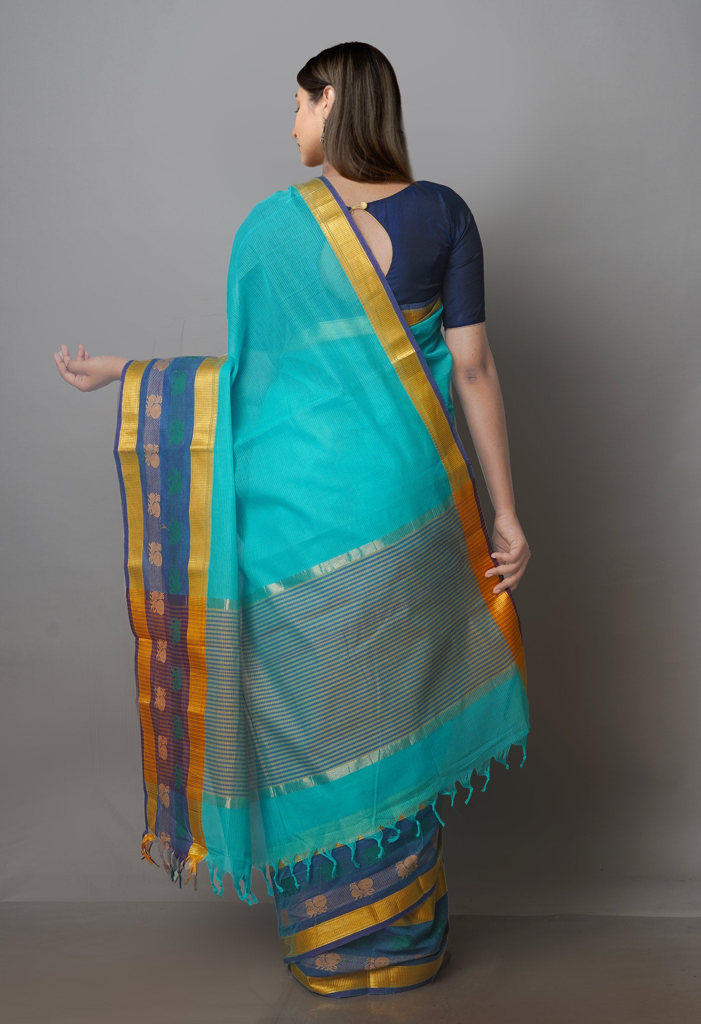 Blue Mangalgiri Cotton Saree-UNM70774