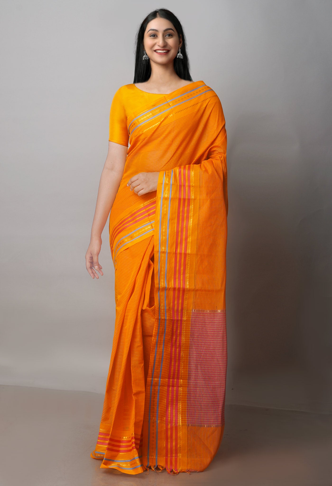 Orange Mangalgiri Cotton Saree