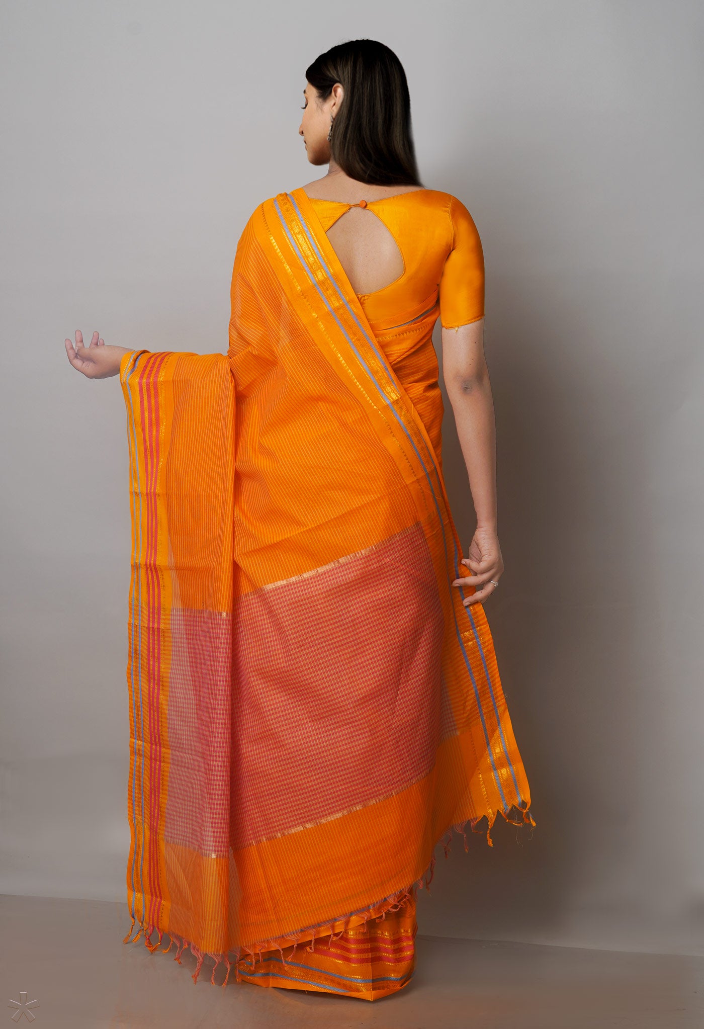 Orange Mangalgiri Cotton Saree