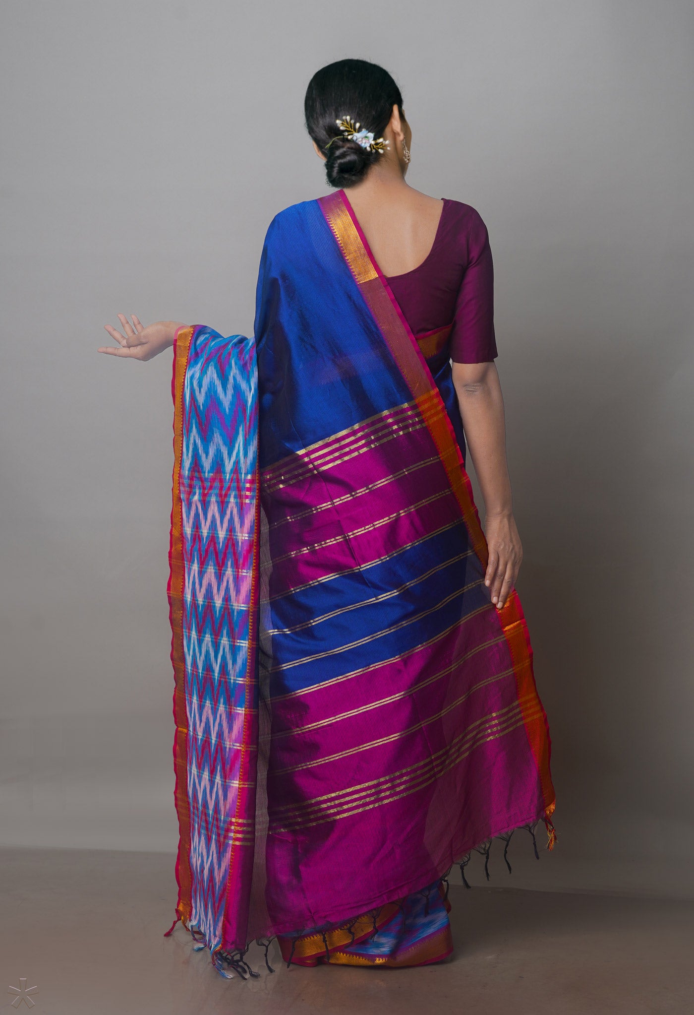 Blue Mangalgiri Silk Saree with pochampally border-UNM70797