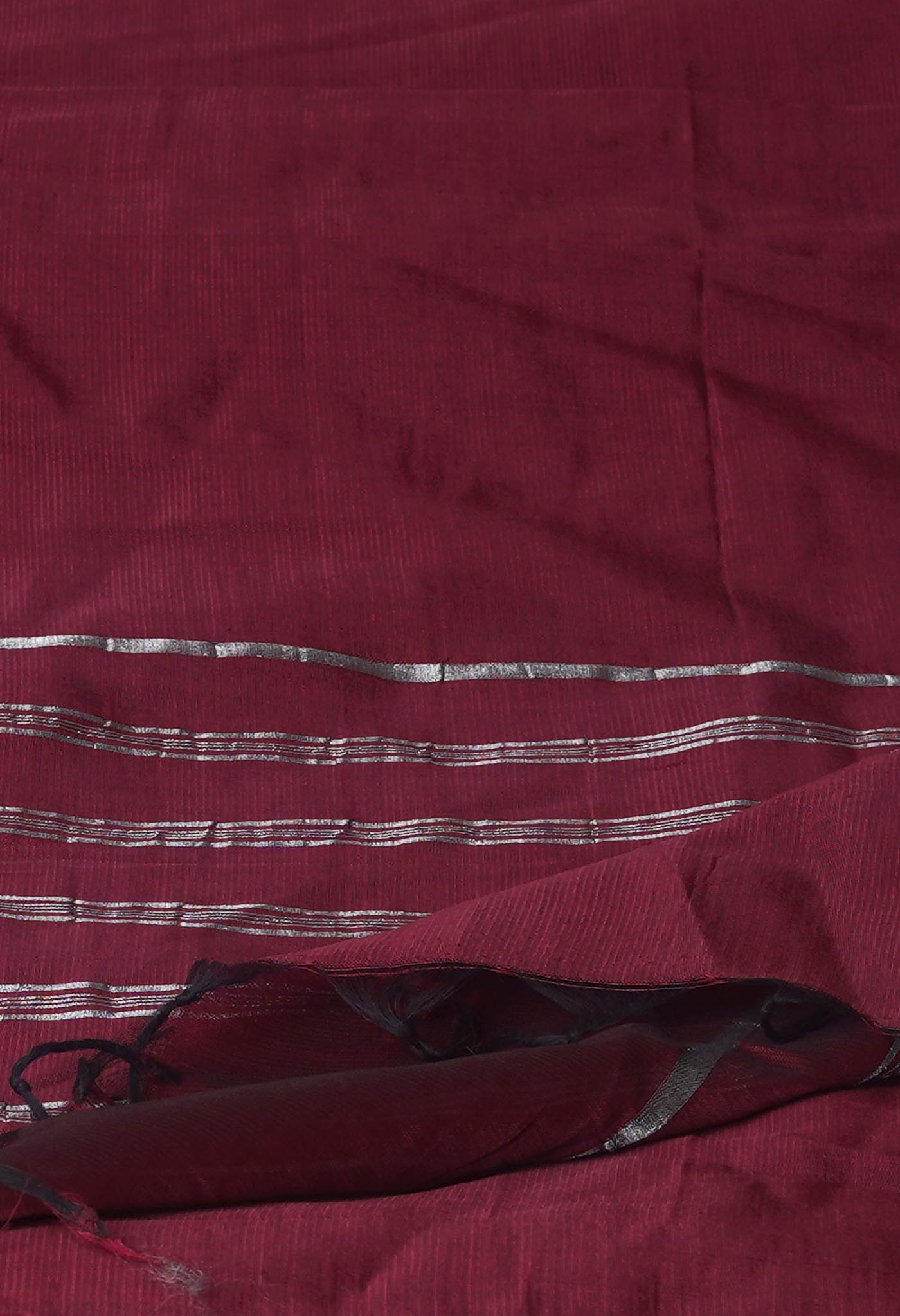 Maroon Mangalgiri Silk Saree with Silver border-UNM70809