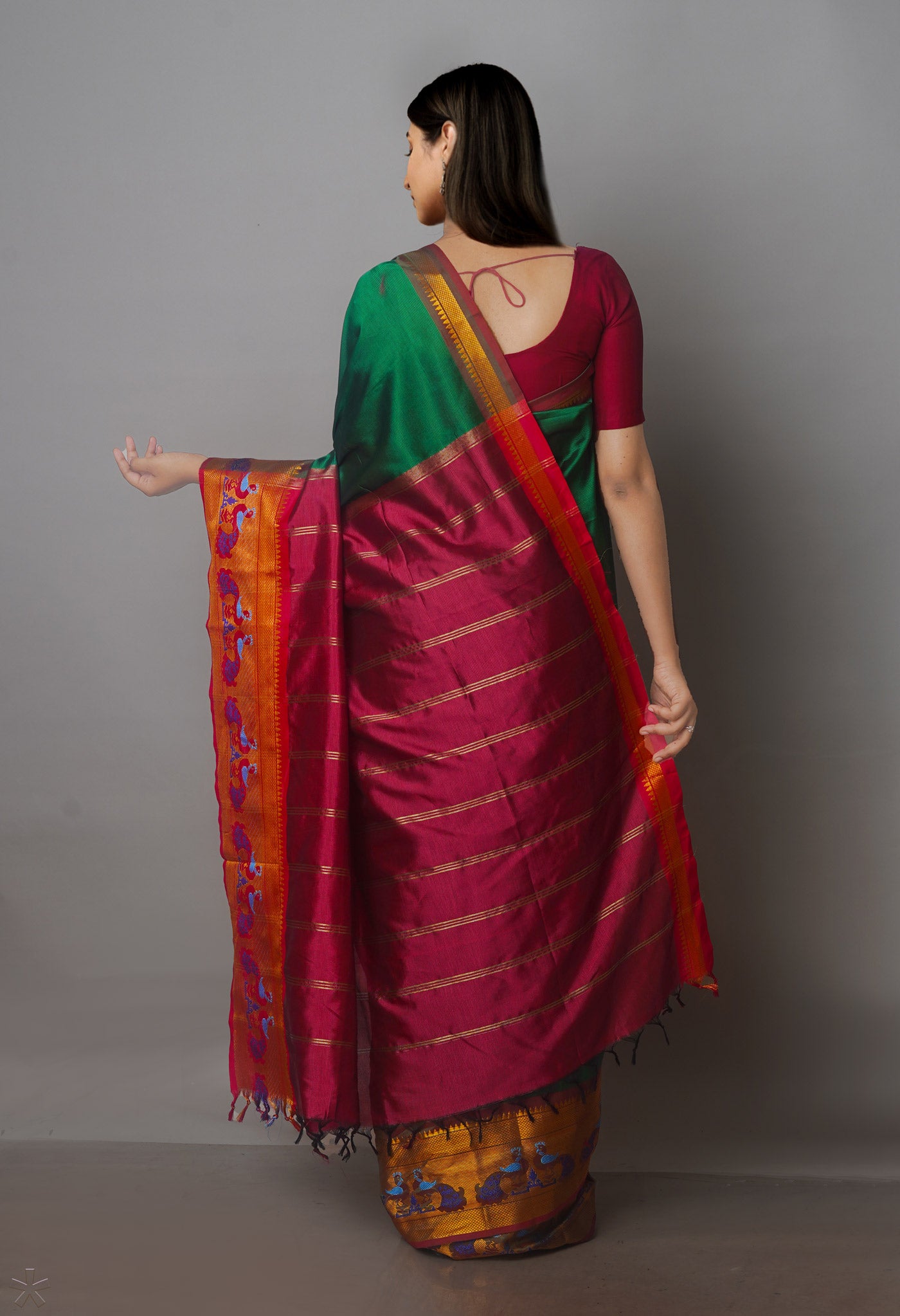Dark Green Mangalgiri Silk Saree-UNM70815