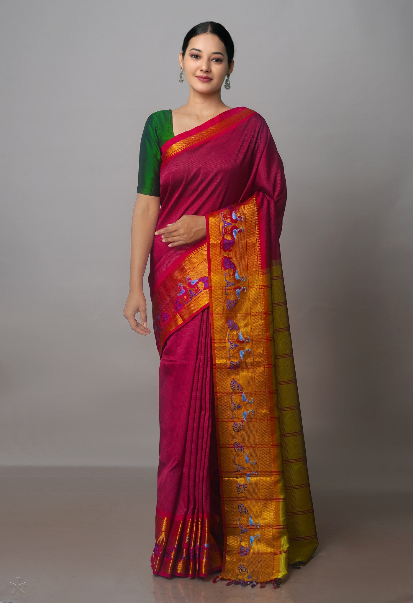 Peach Red Mangalgiri Silk Saree-UNM70818