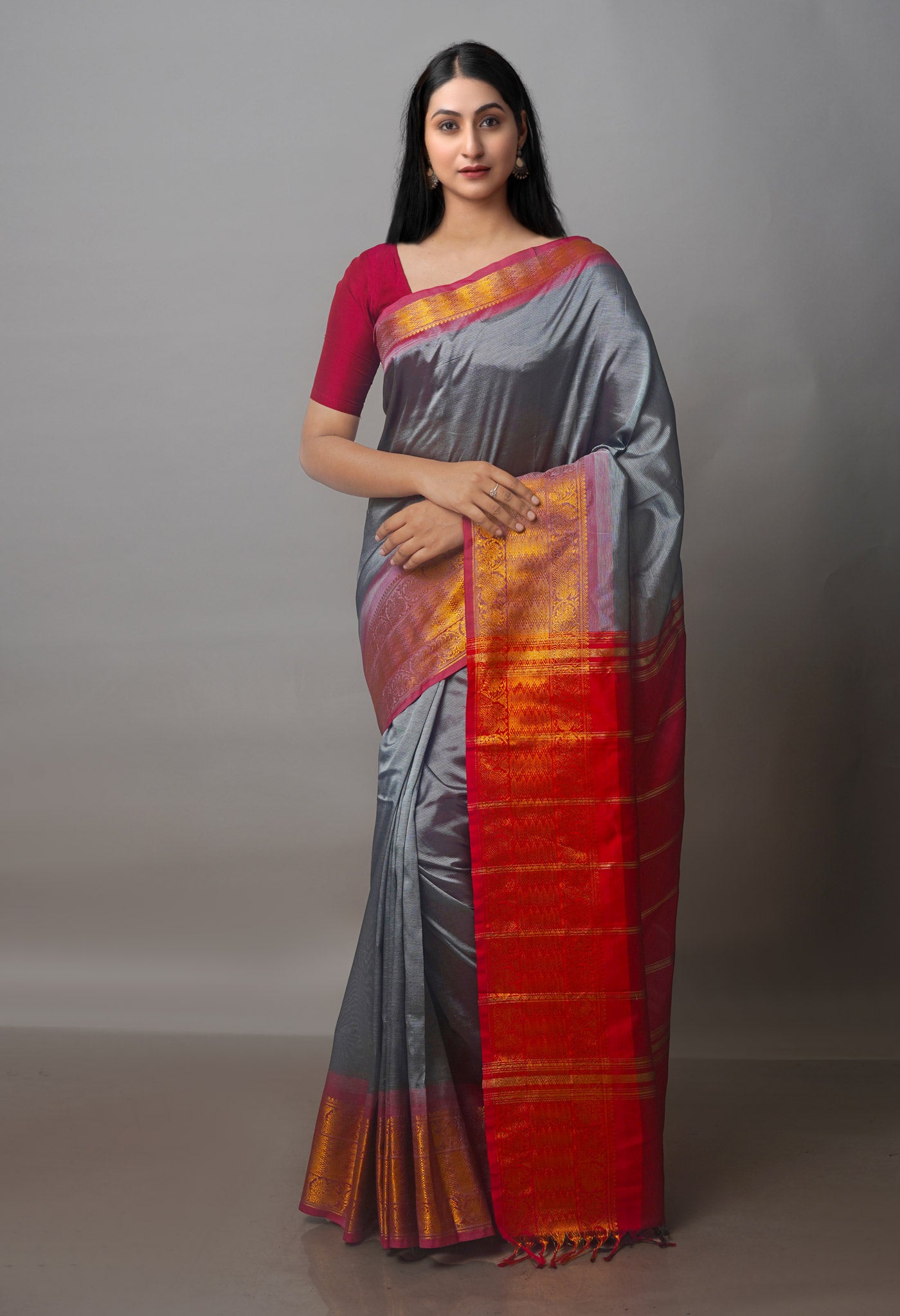 Grey Mangalgiri Silk Saree-UNM70829