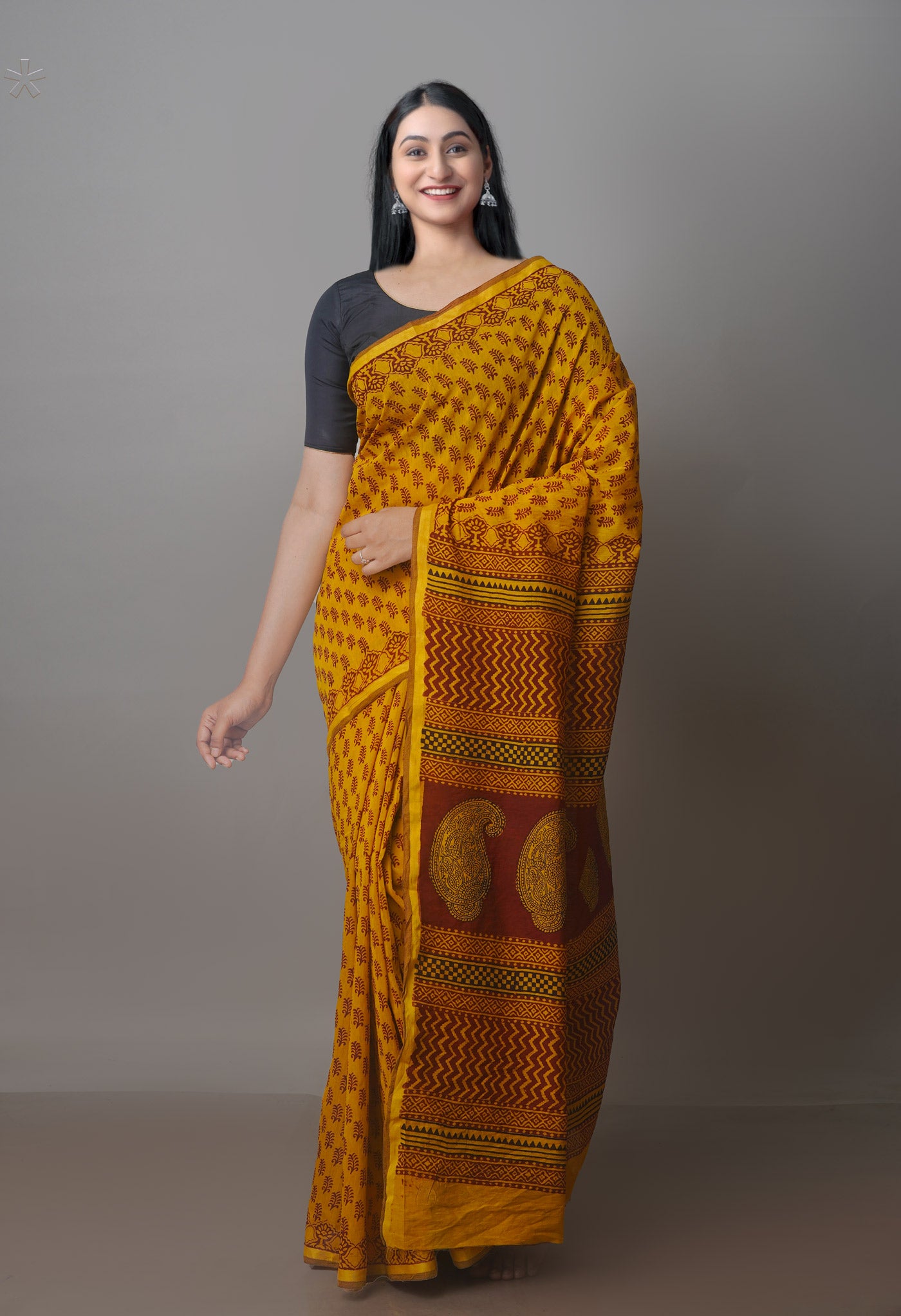 Mehndi Green Art Chanderi Bagh Printed Cotton Saree-UNM70854