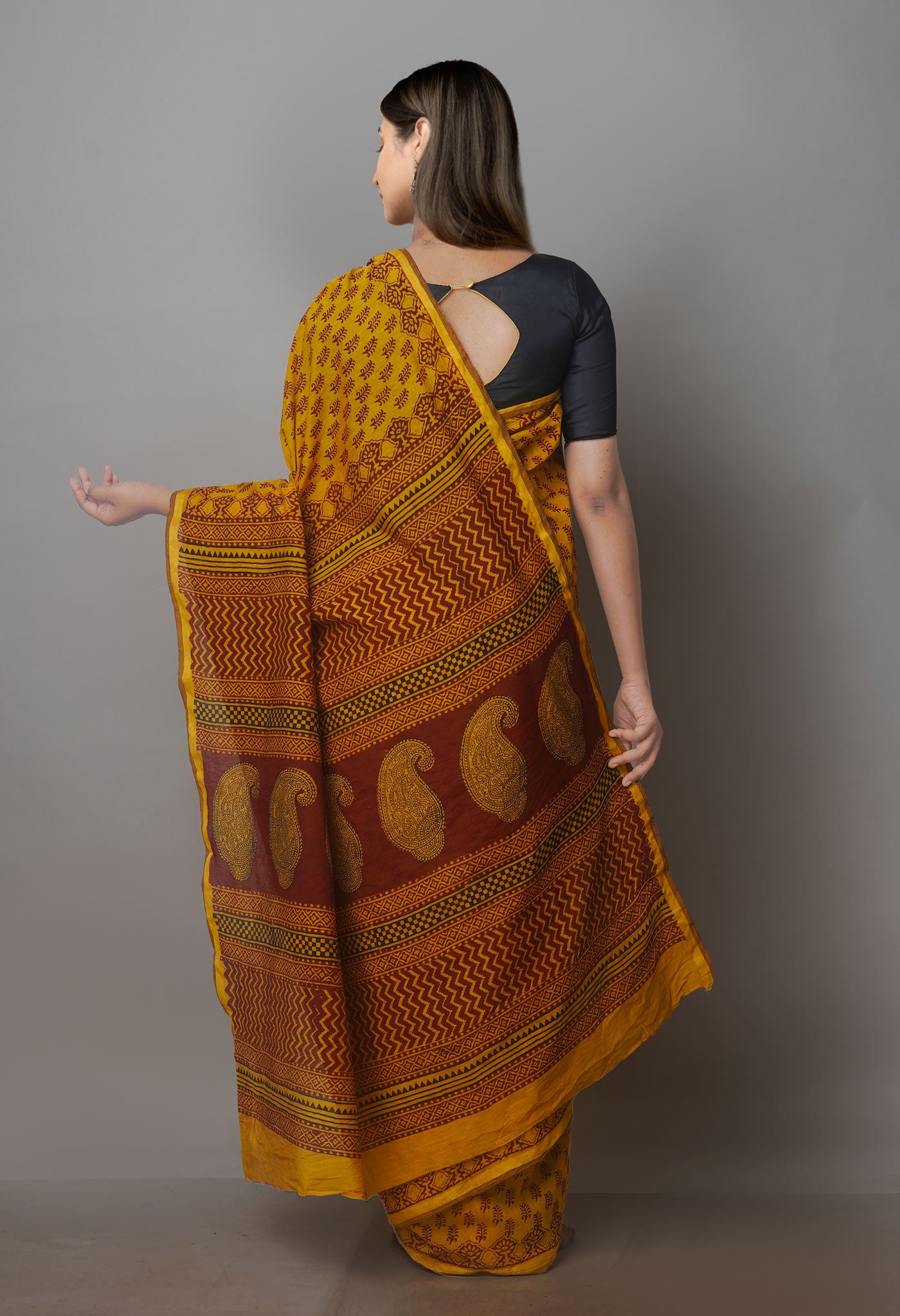 Mehndi Green Art Chanderi Bagh Printed Cotton Saree-UNM70854