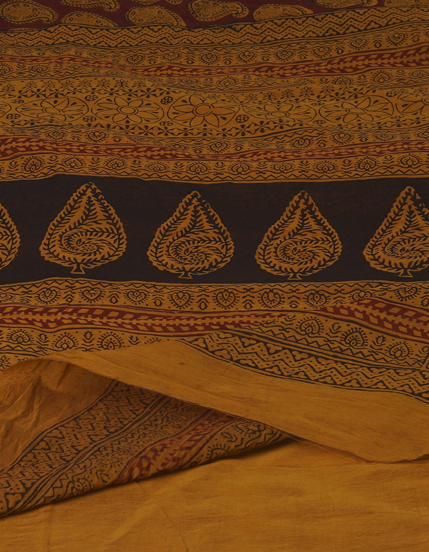 Marron Green Art Chanderi Bagh Printed Cotton Saree-UNM70855