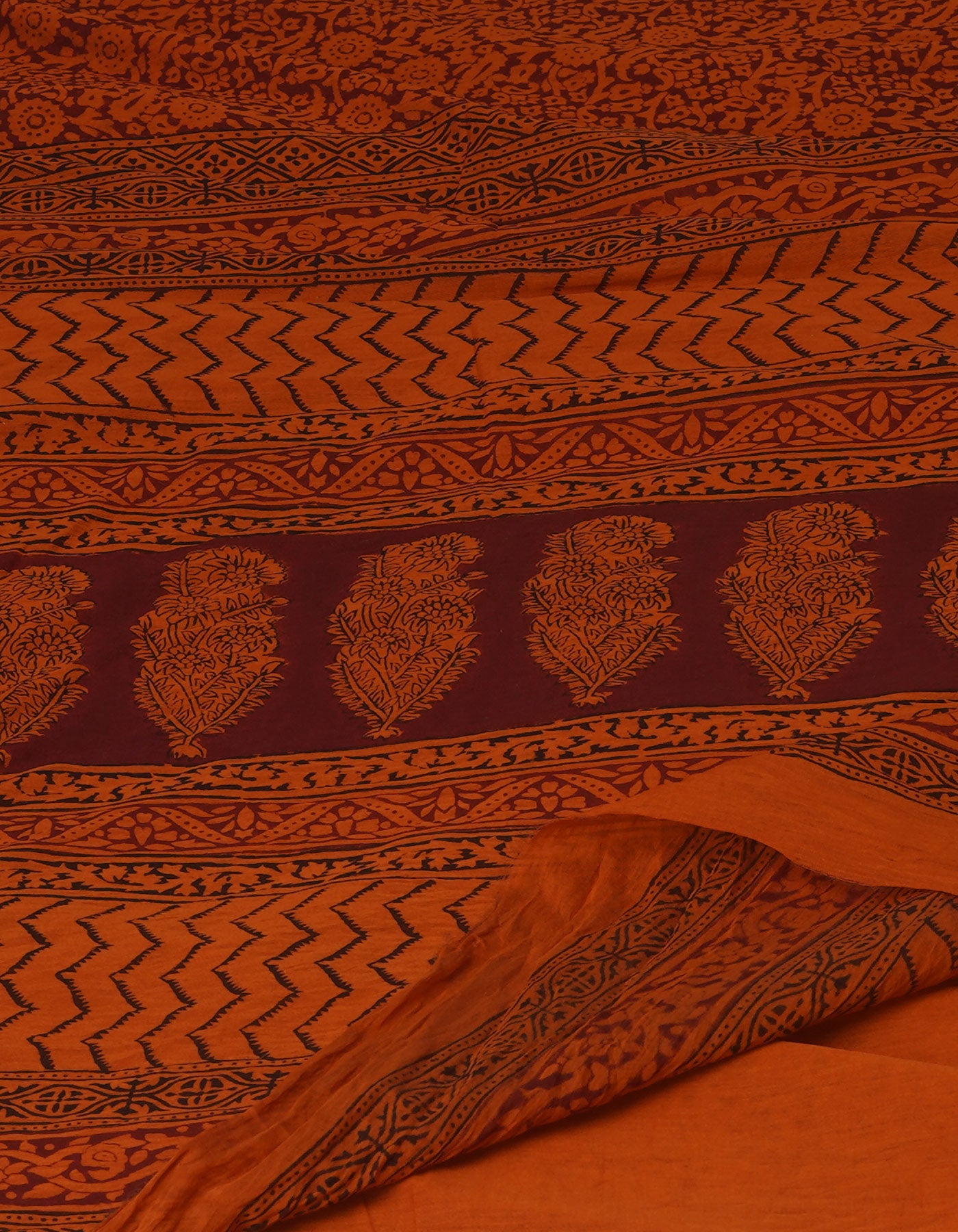 Rust Orange Art Chanderi Bagh Printed Cotton Saree-UNM70863